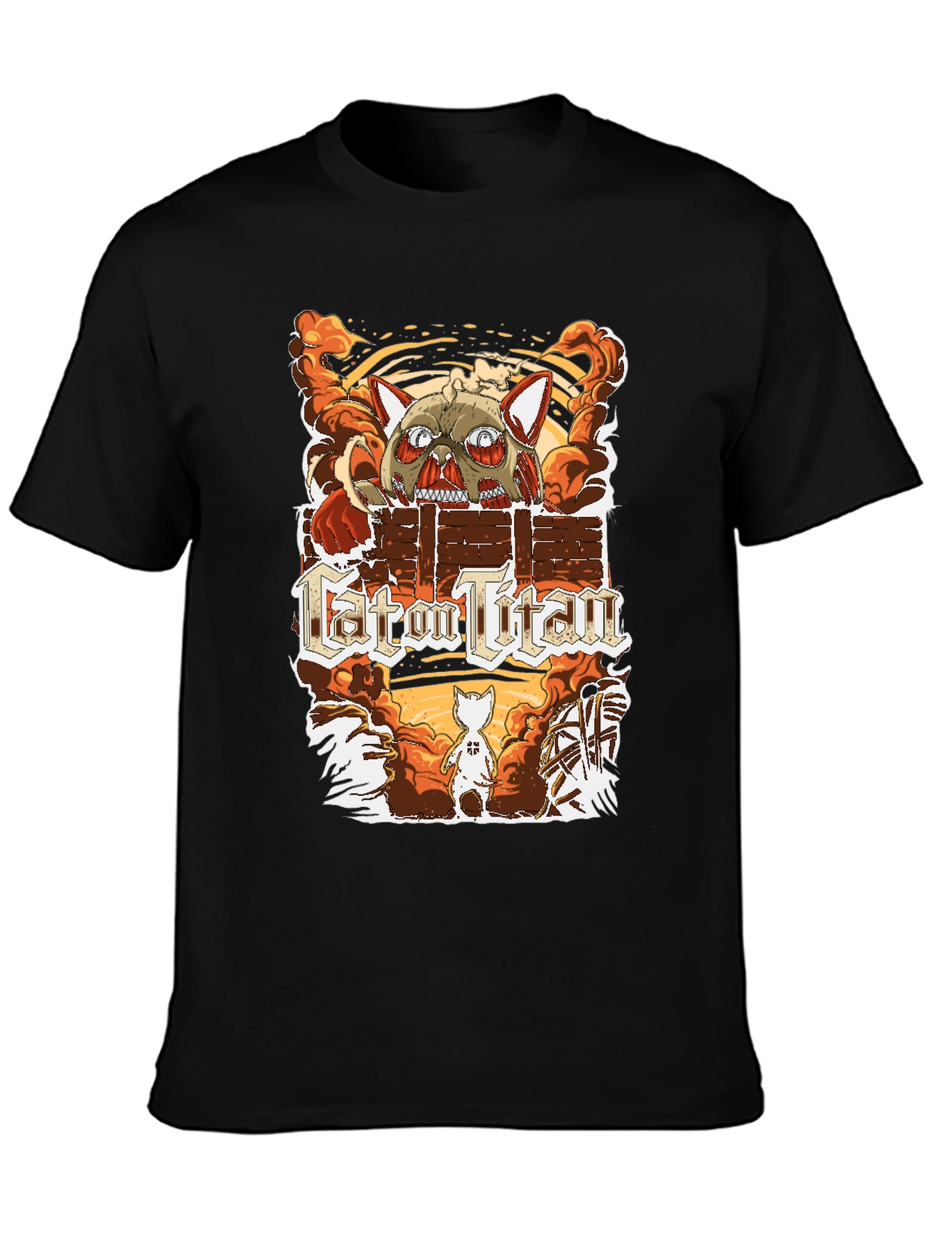 Cat on Titan T-Shirt Funny Anime Parody Tee