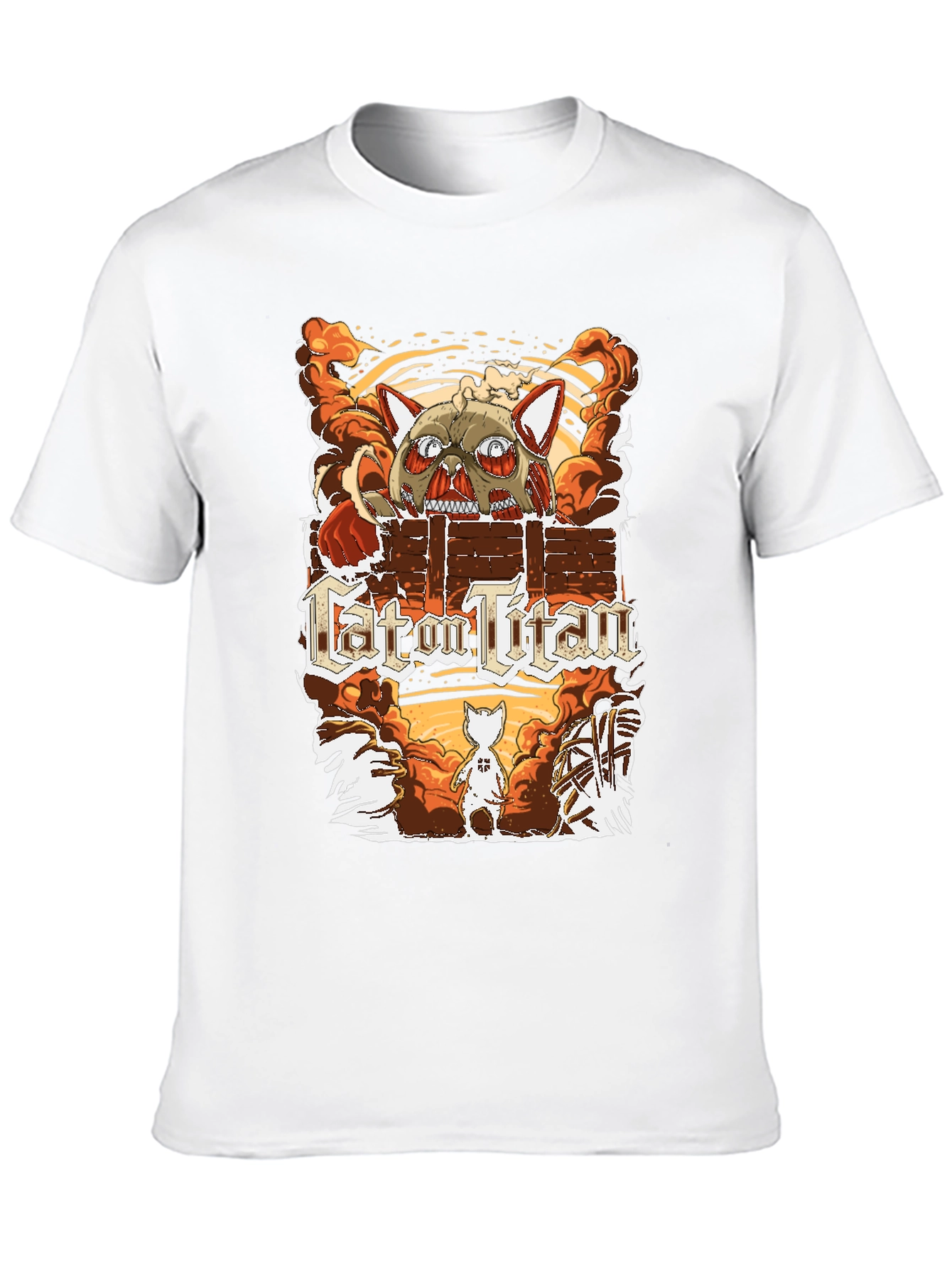Cat on Titan T-Shirt Funny Anime Parody Tee