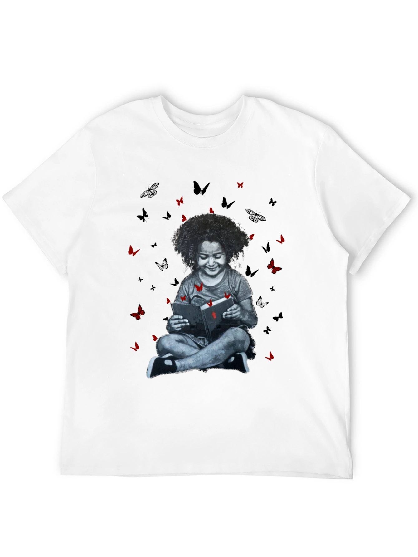 Girl Reading Book with Butterfly T-Shirt