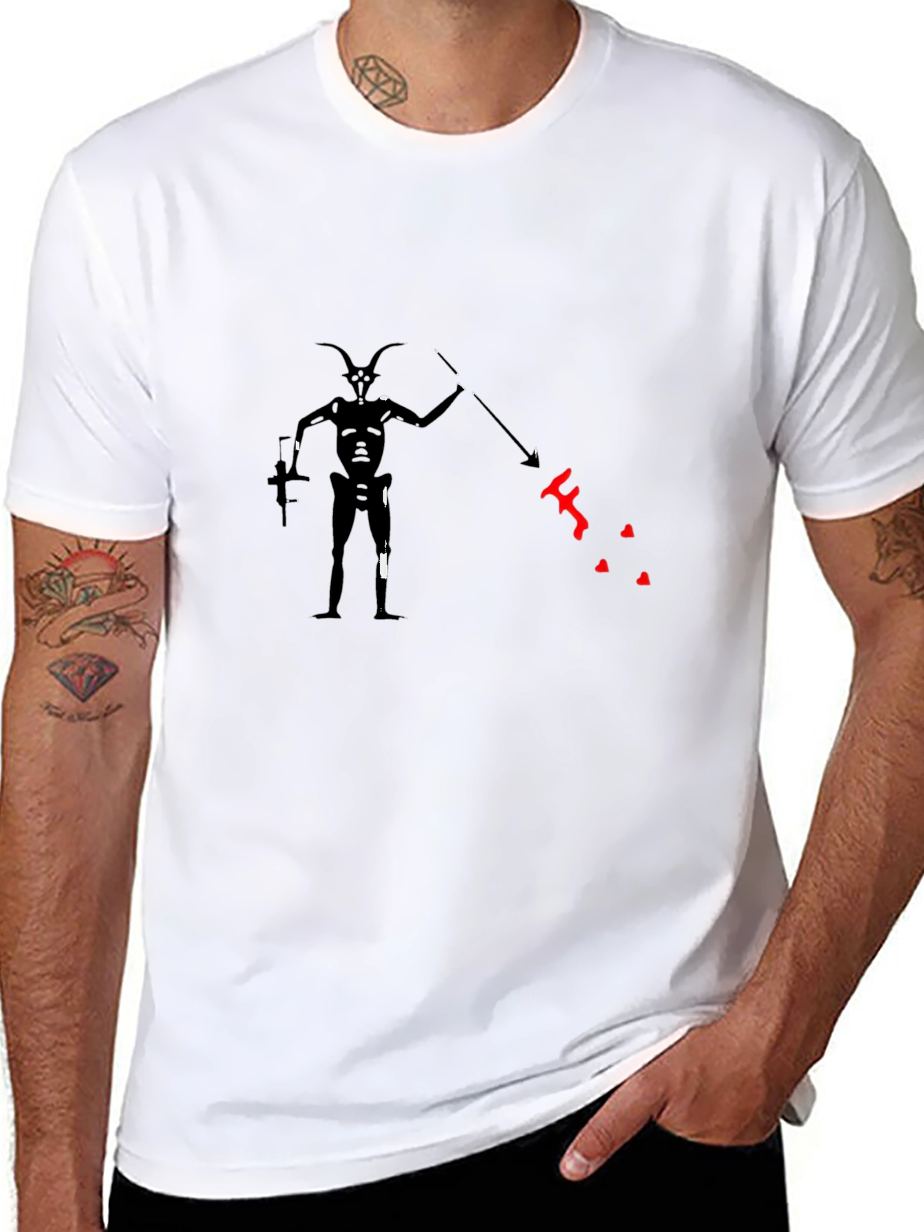 Unique Graphic Tee: Shadow Creature with Spear - Black