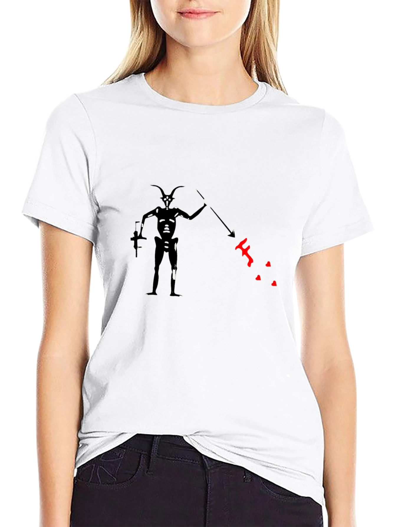 Unique Graphic Tee: Shadow Creature with Spear - Black