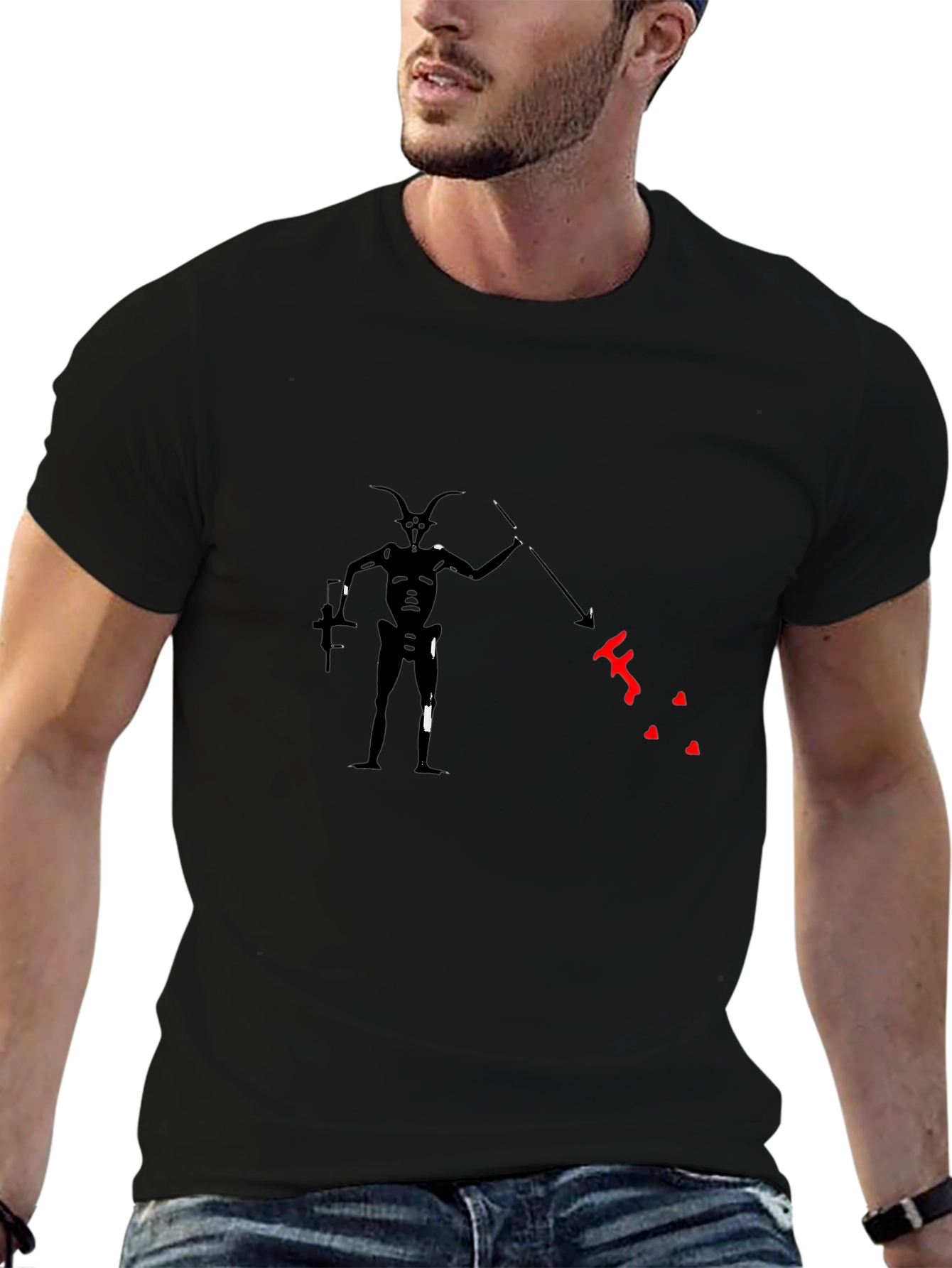 Unique Graphic Tee: Shadow Creature with Spear - Black