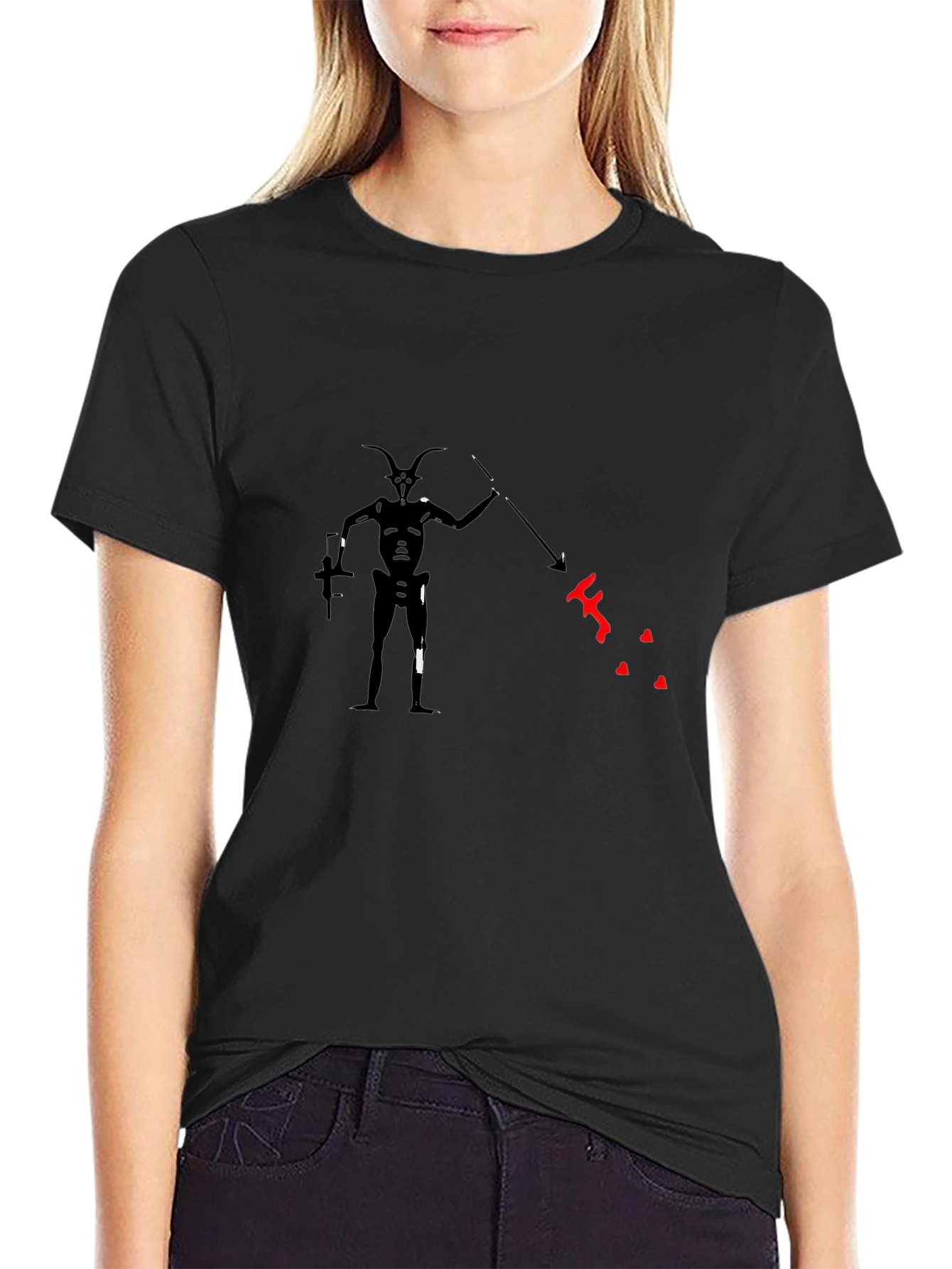 Unique Graphic Tee: Shadow Creature with Spear - Black