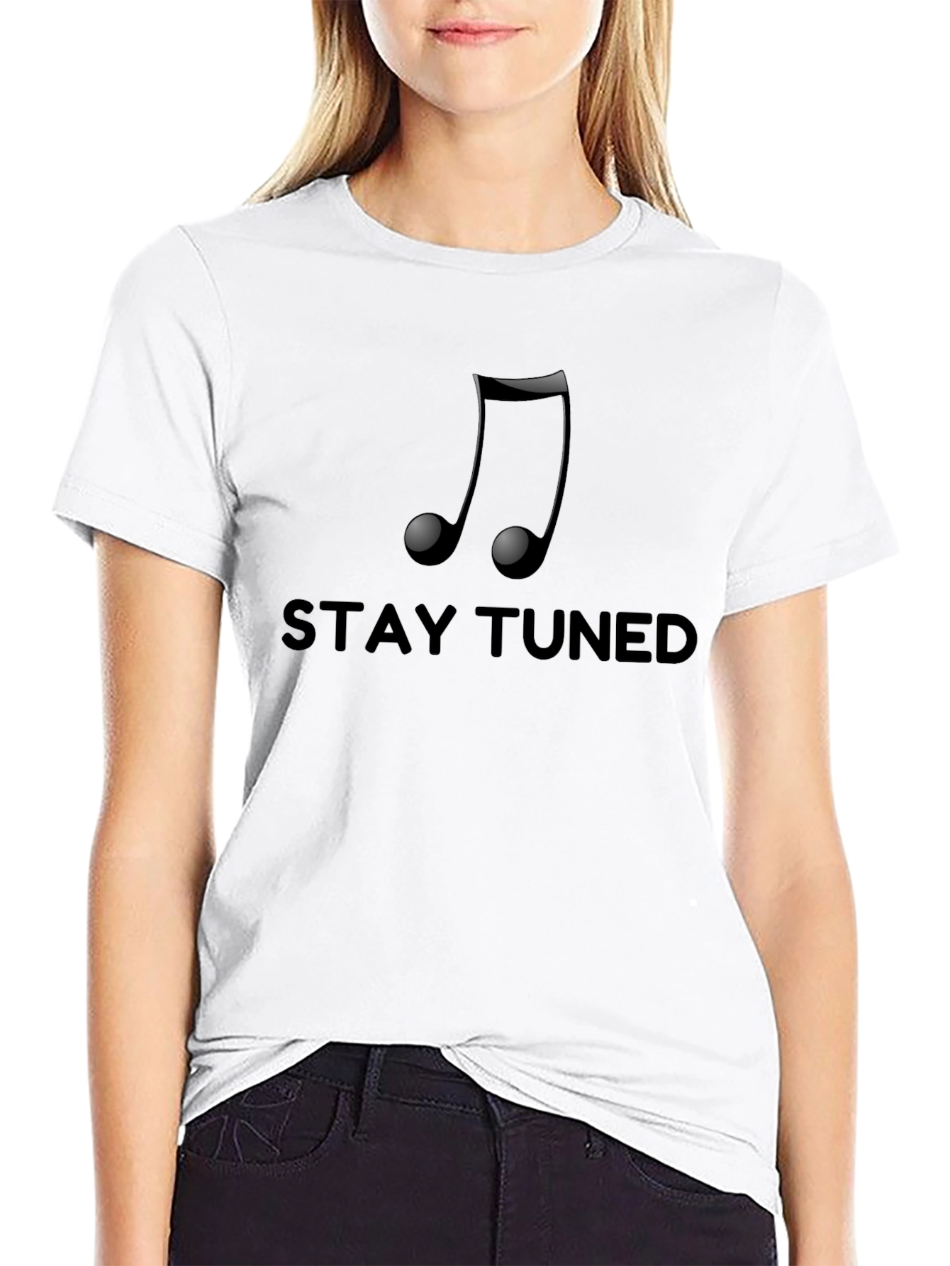 Stay Tuned Music Note Black T-Shirt