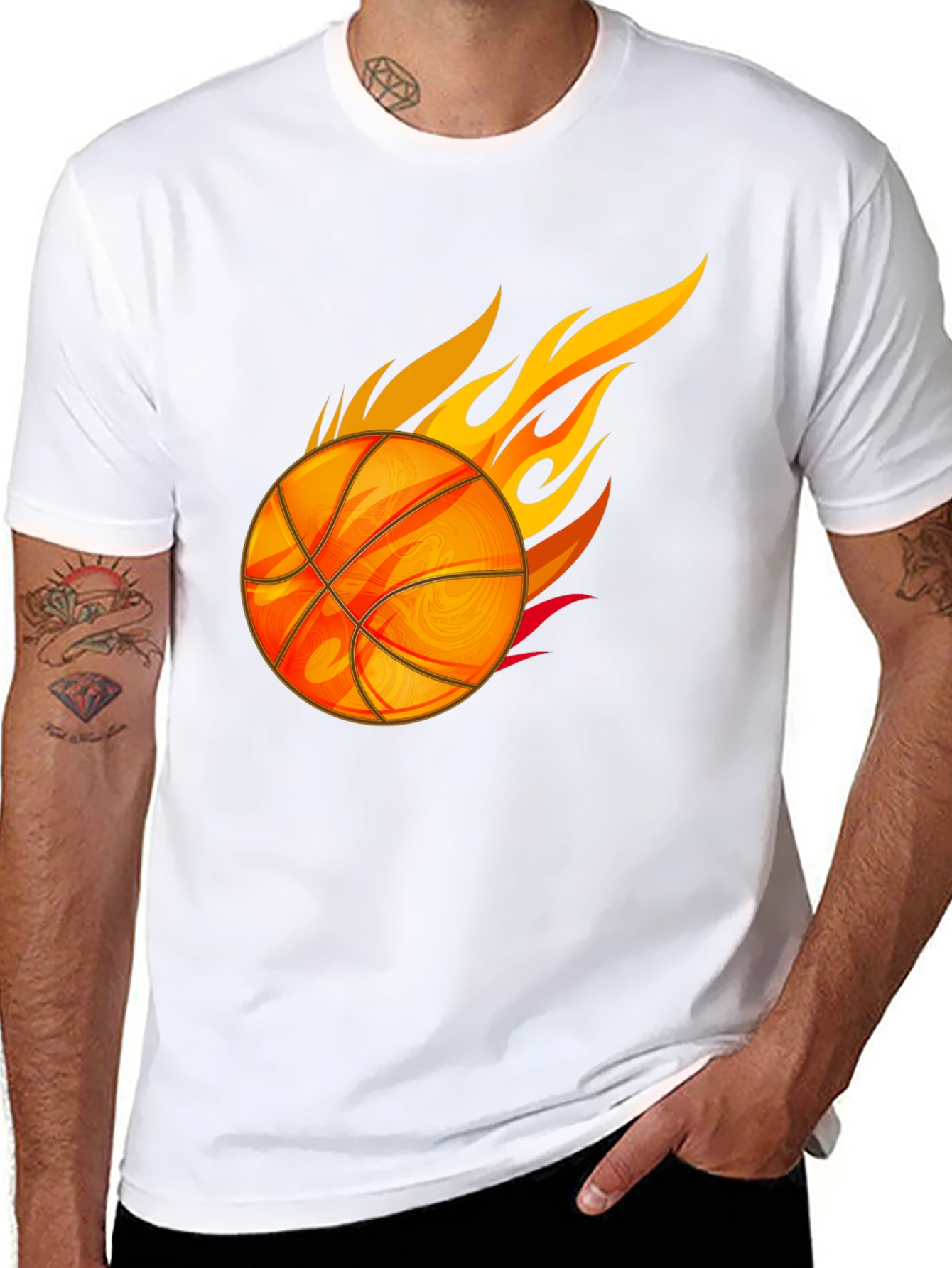Fiery Basketball Graphic Tee - Black Cotton T-Shirt