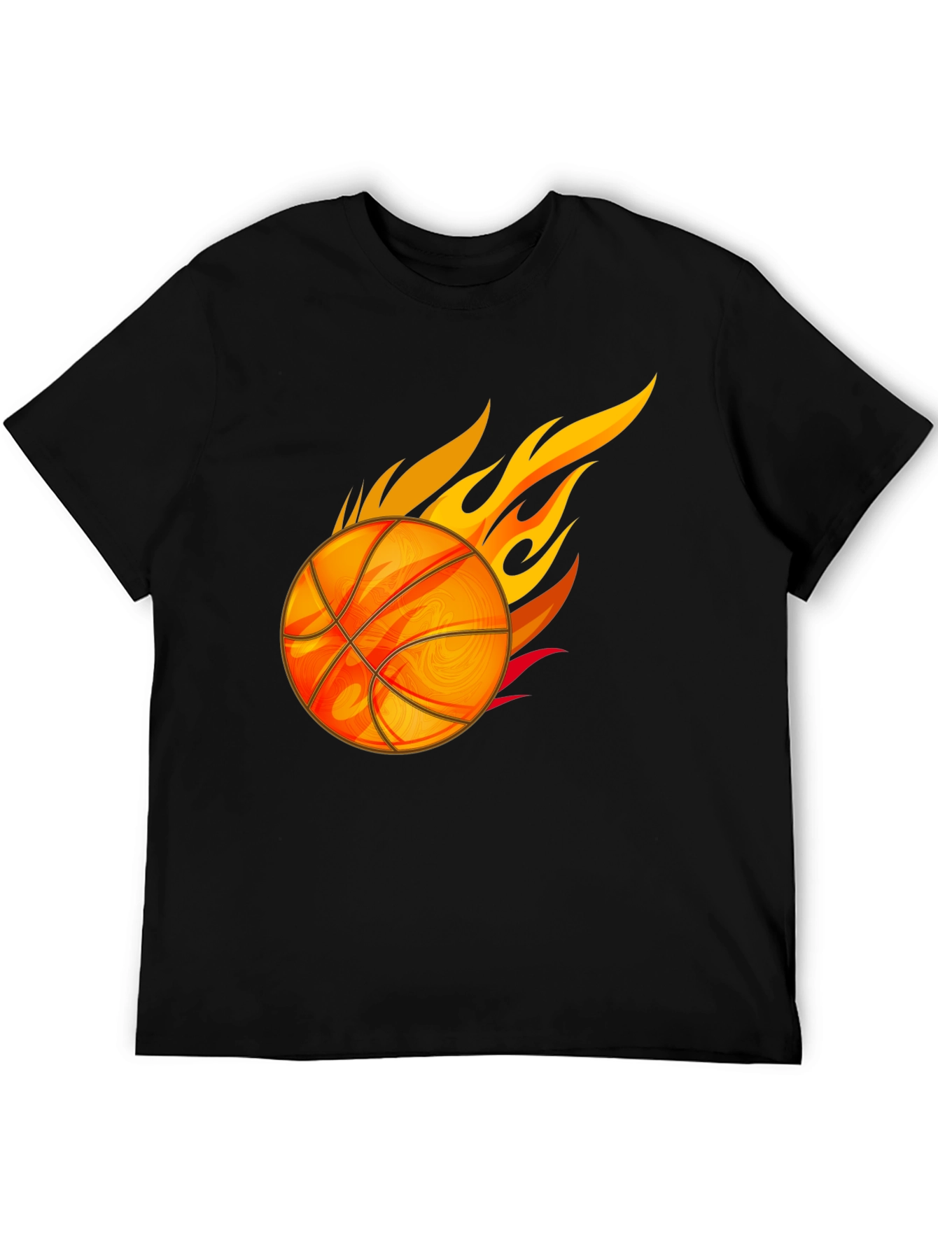 Fiery Basketball Graphic Tee - Black Cotton T-Shirt