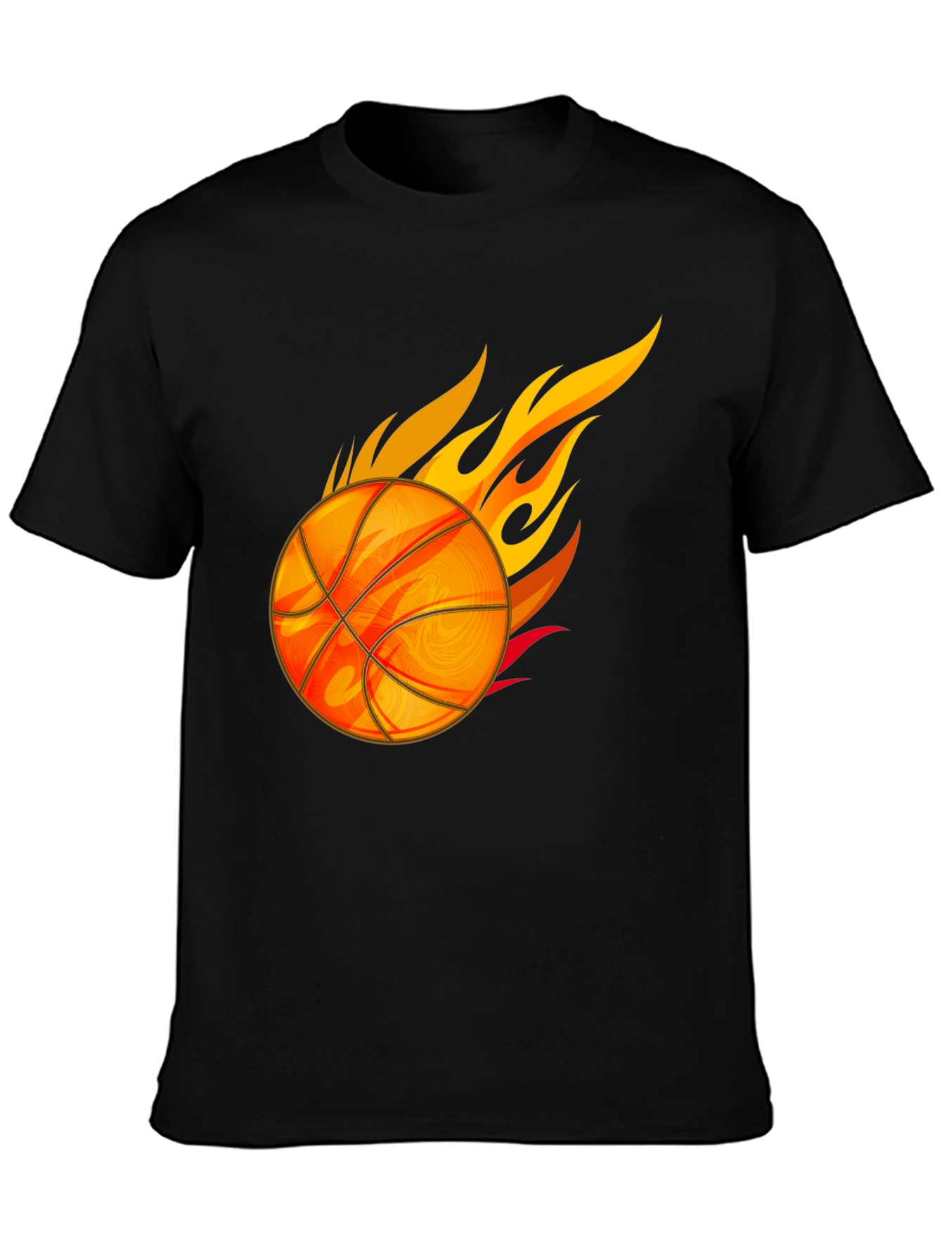 Fiery Basketball Graphic Tee - Black Cotton T-Shirt
