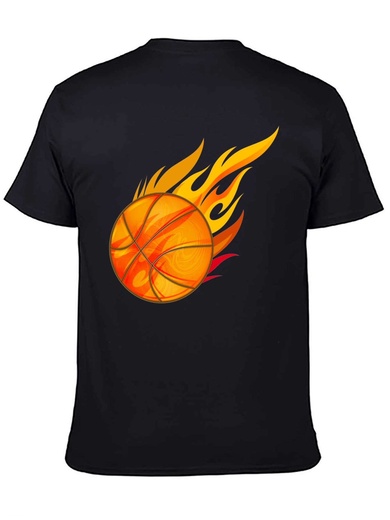 Fiery Basketball Graphic Tee - Black Cotton T-Shirt
