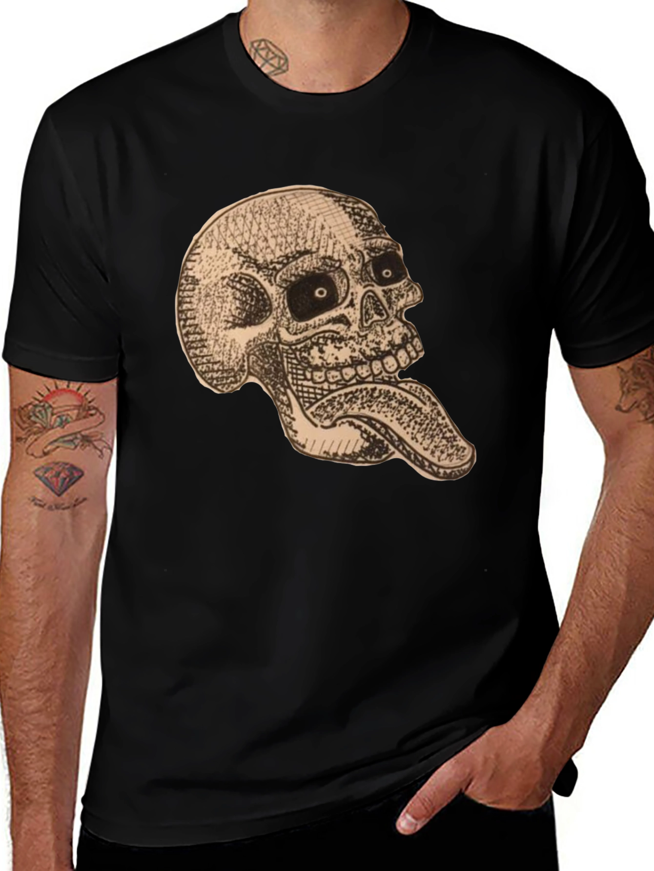 Skull & Tongue Graphic Tee - Mens Black T-Shirt