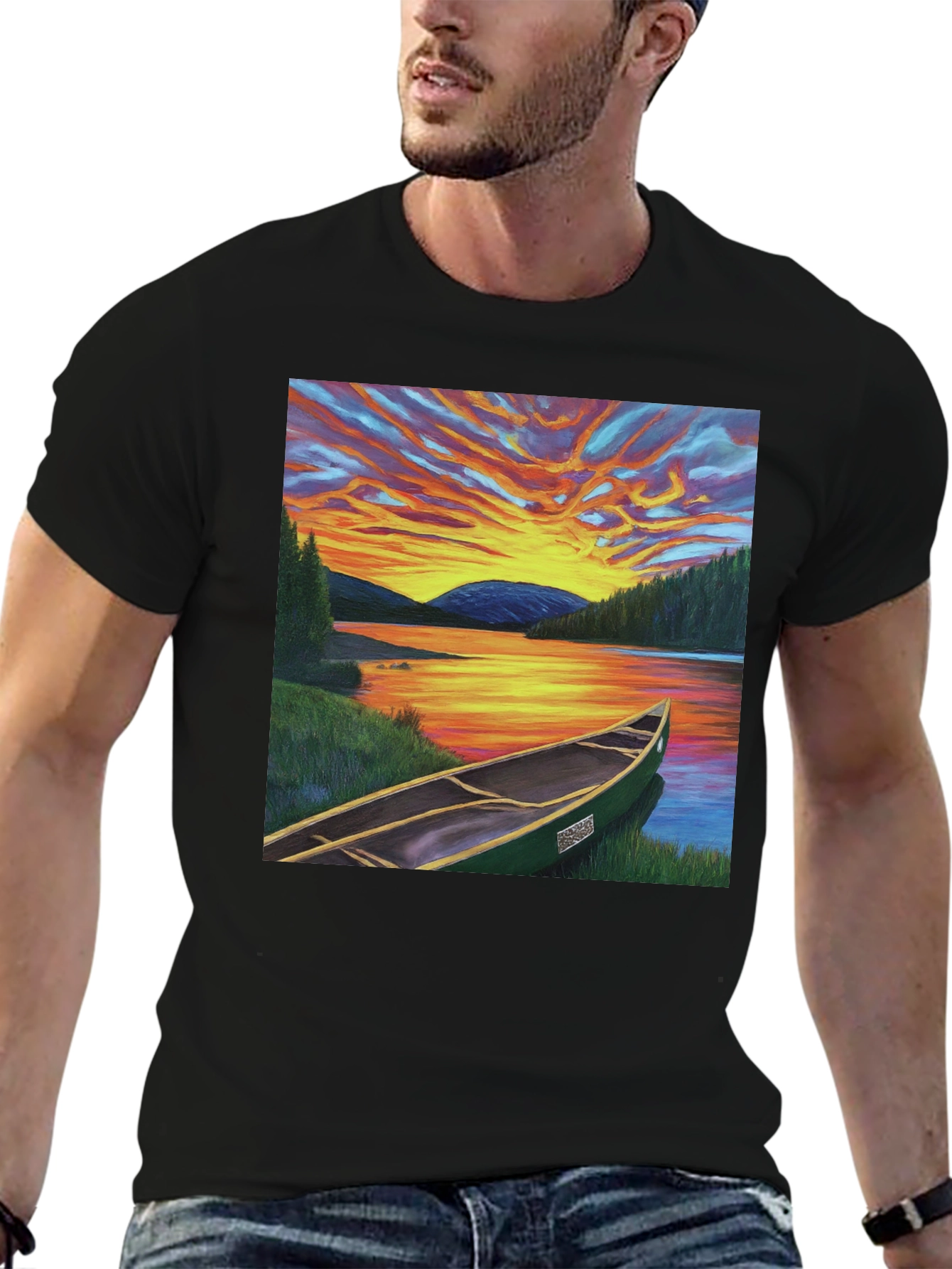 Sunset Canoe T-Shirt: Nature-Inspired Graphic Tee