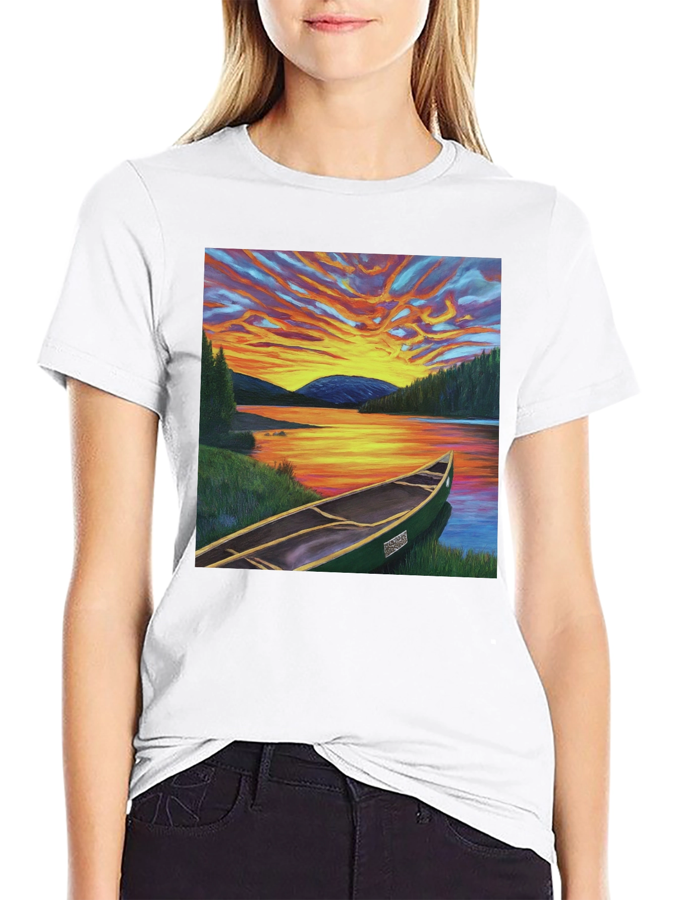 Sunset Canoe T-Shirt: Nature-Inspired Graphic Tee