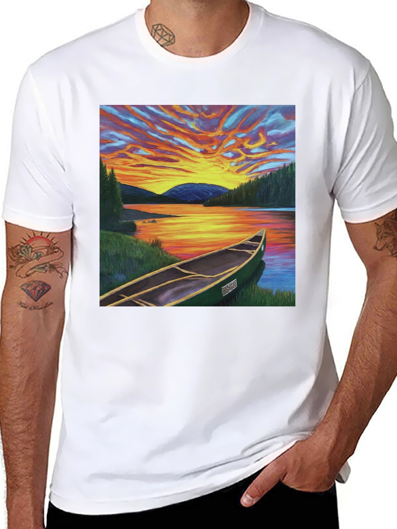 Sunset Canoe T-Shirt: Nature-Inspired Graphic Tee
