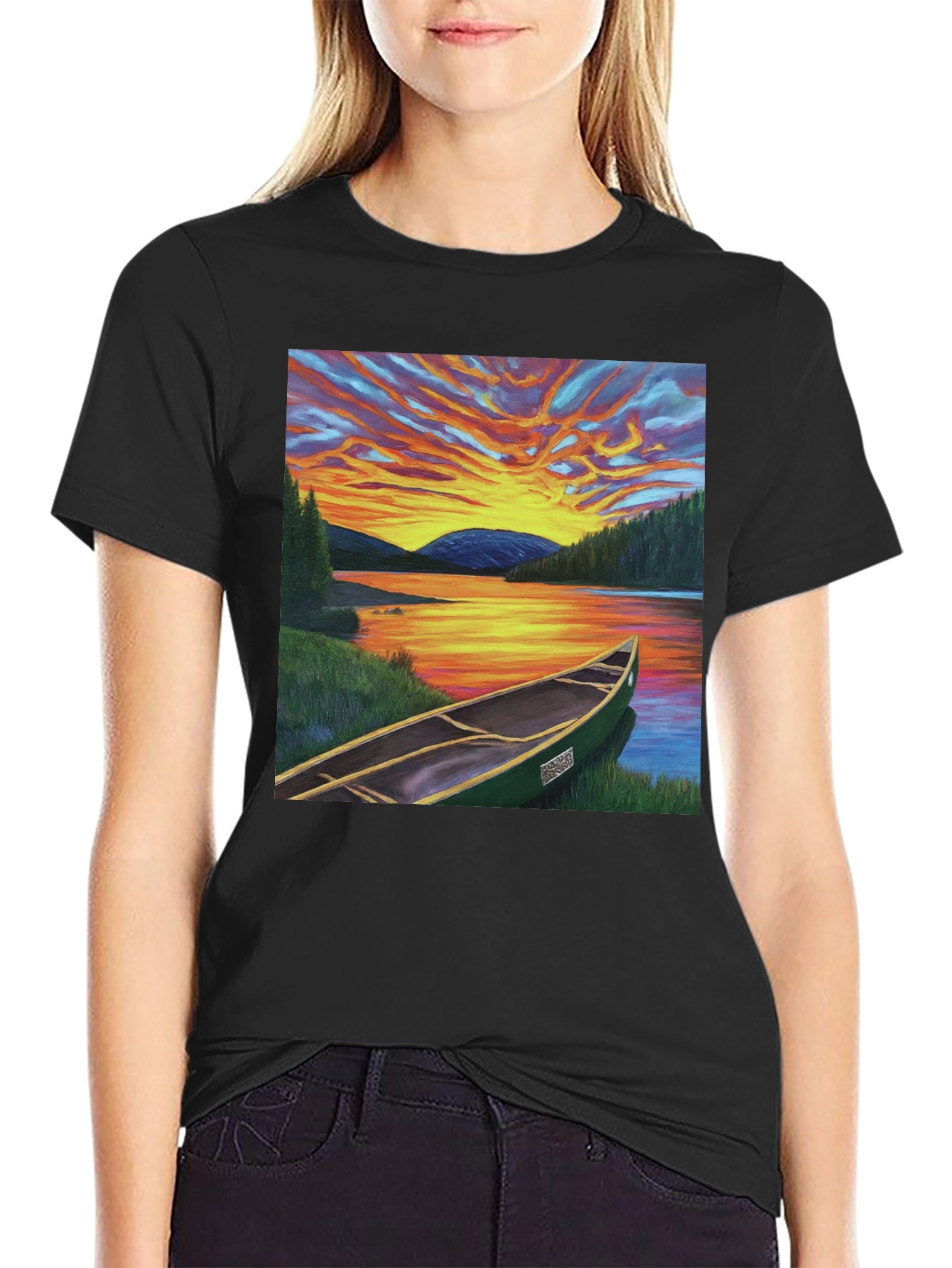 Sunset Canoe T-Shirt: Nature-Inspired Graphic Tee