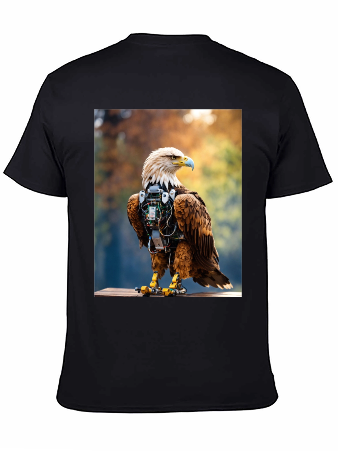 Cybernetic Eagle Graphic Tee - Black Cotton