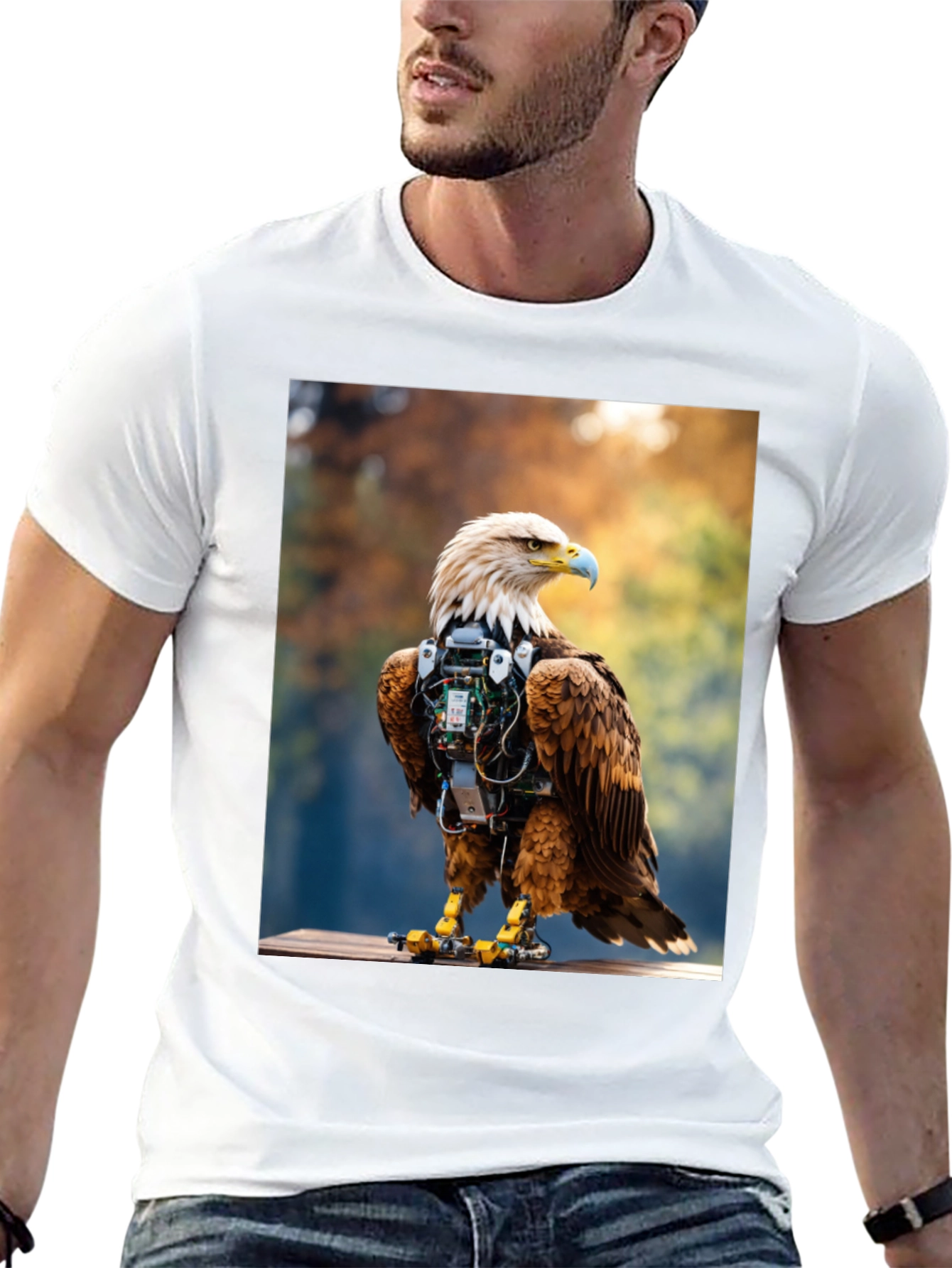 Cybernetic Eagle Graphic Tee - Black Cotton