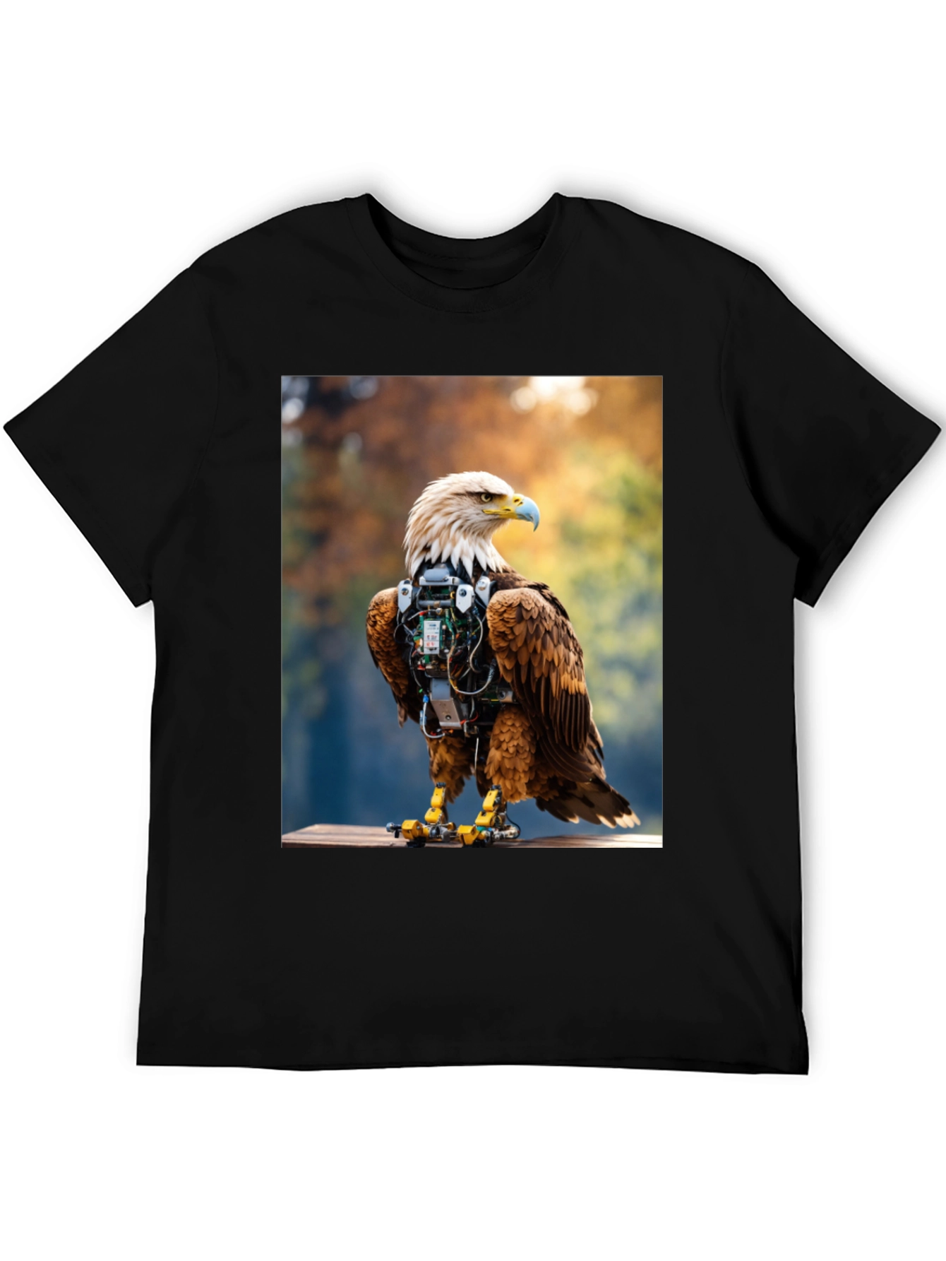Cybernetic Eagle Graphic Tee - Black Cotton