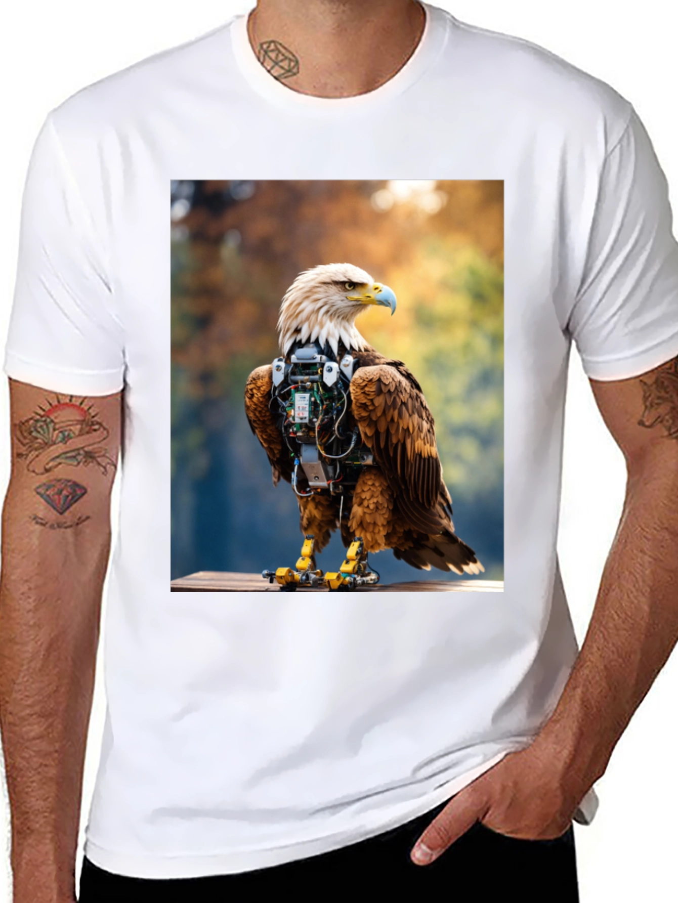 Cybernetic Eagle Graphic Tee - Black Cotton