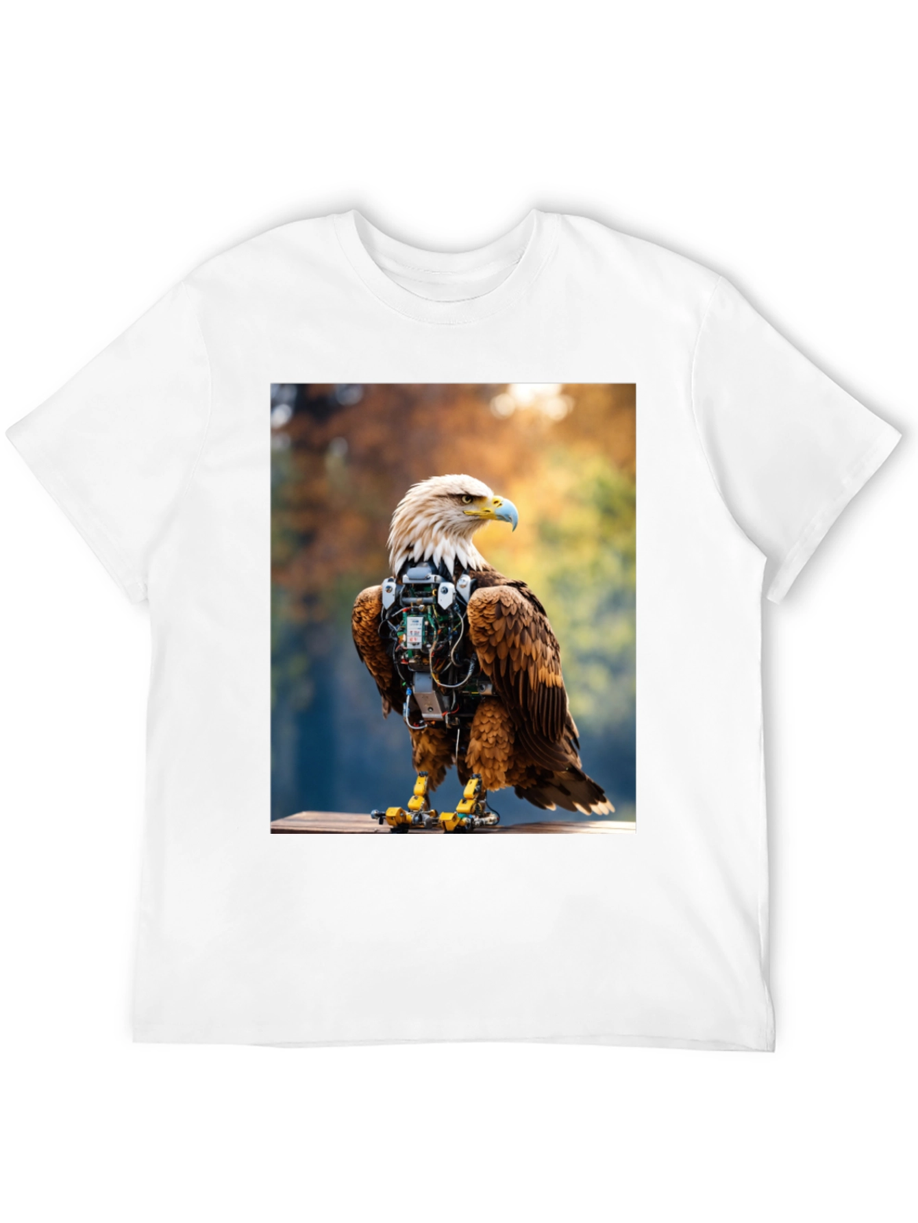 Cybernetic Eagle Graphic Tee - Black Cotton