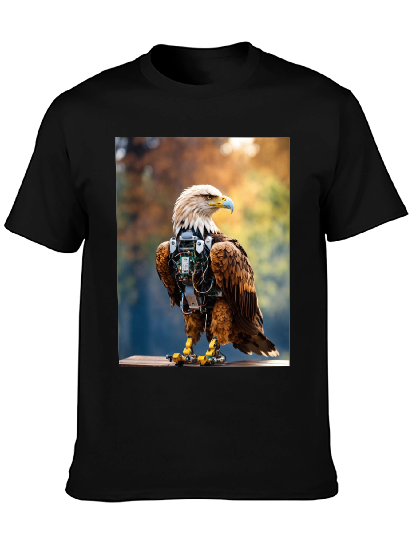 Cybernetic Eagle Graphic Tee - Black Cotton