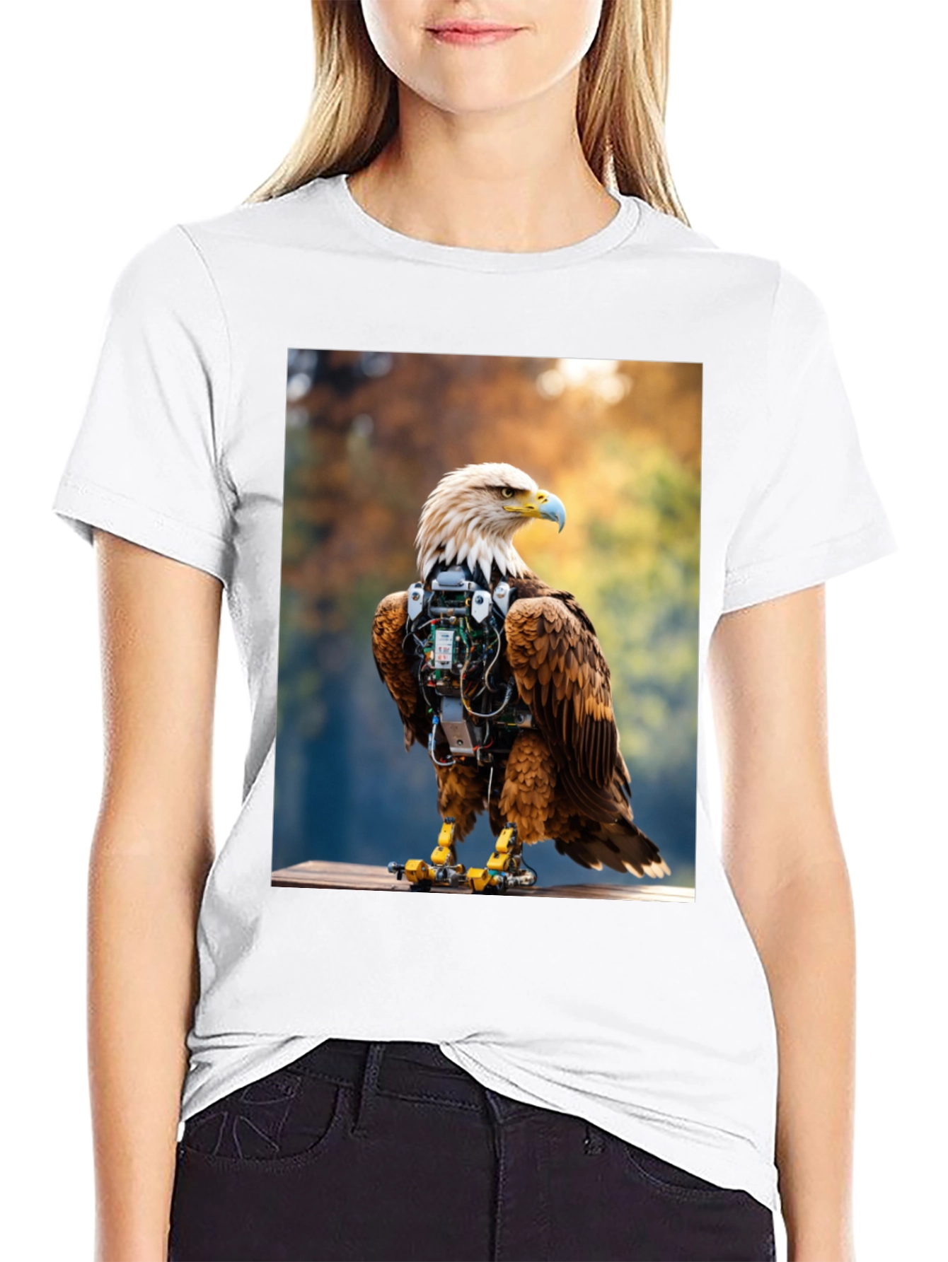Cybernetic Eagle Graphic Tee - Black Cotton