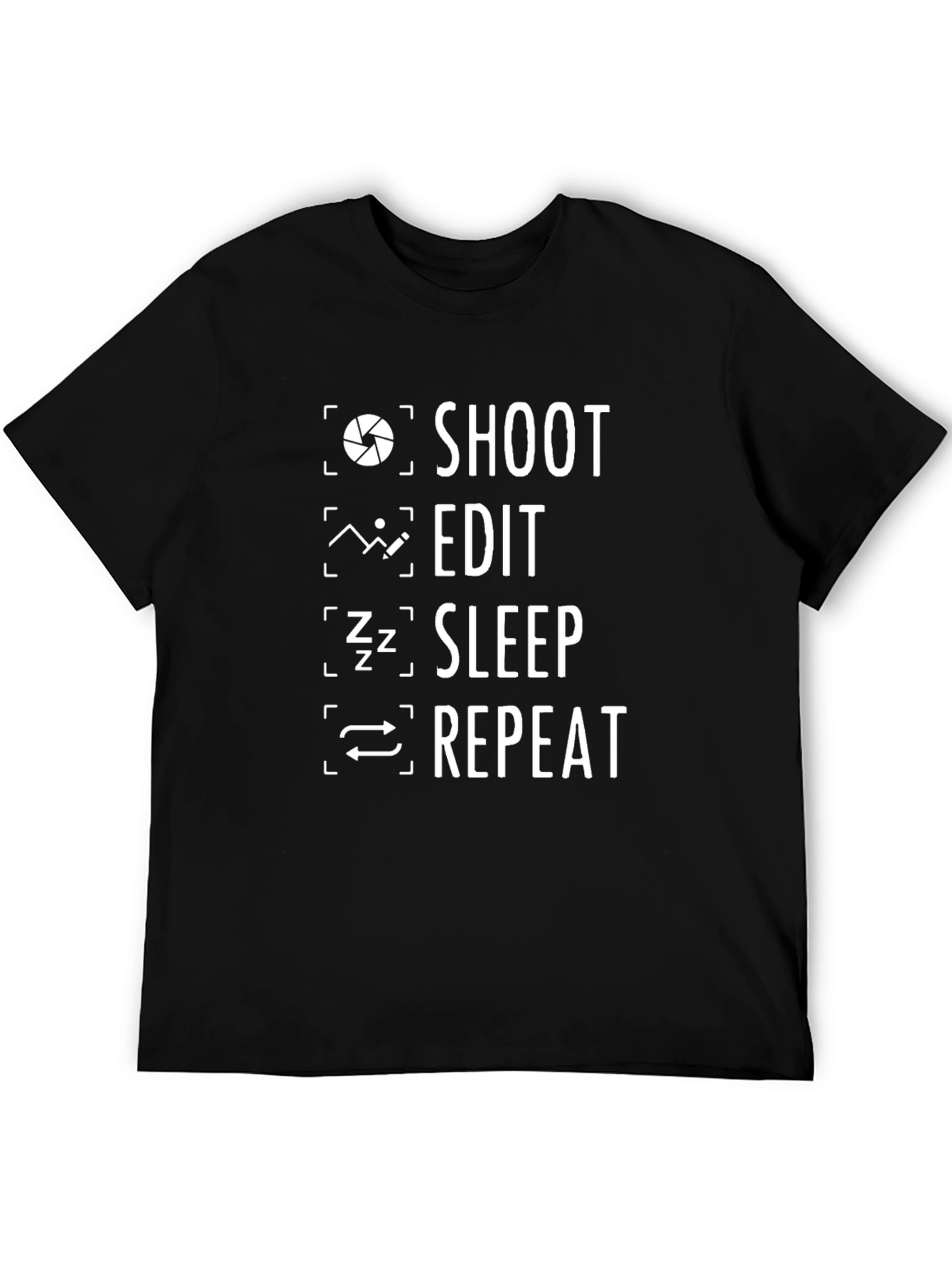 Shoot Edit Sleep Repeat Black Graphic T-Shirt