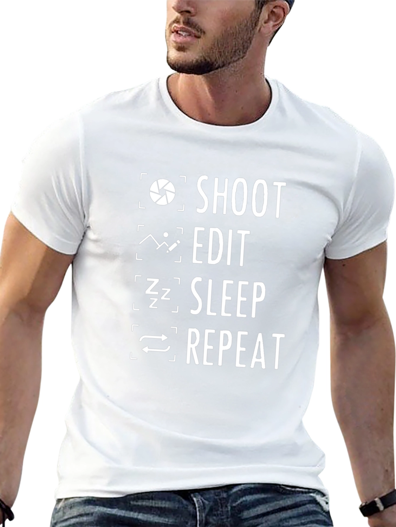 Shoot Edit Sleep Repeat Black Graphic T-Shirt