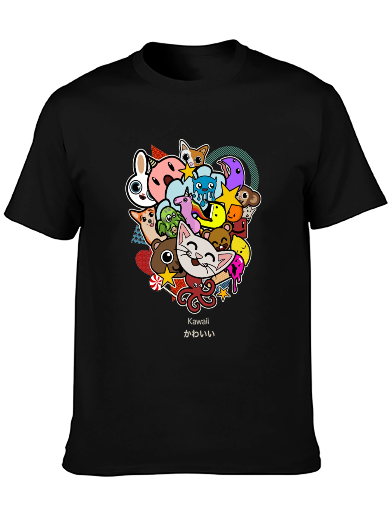 Kawaii Animal Cartoon Black T-Shirt