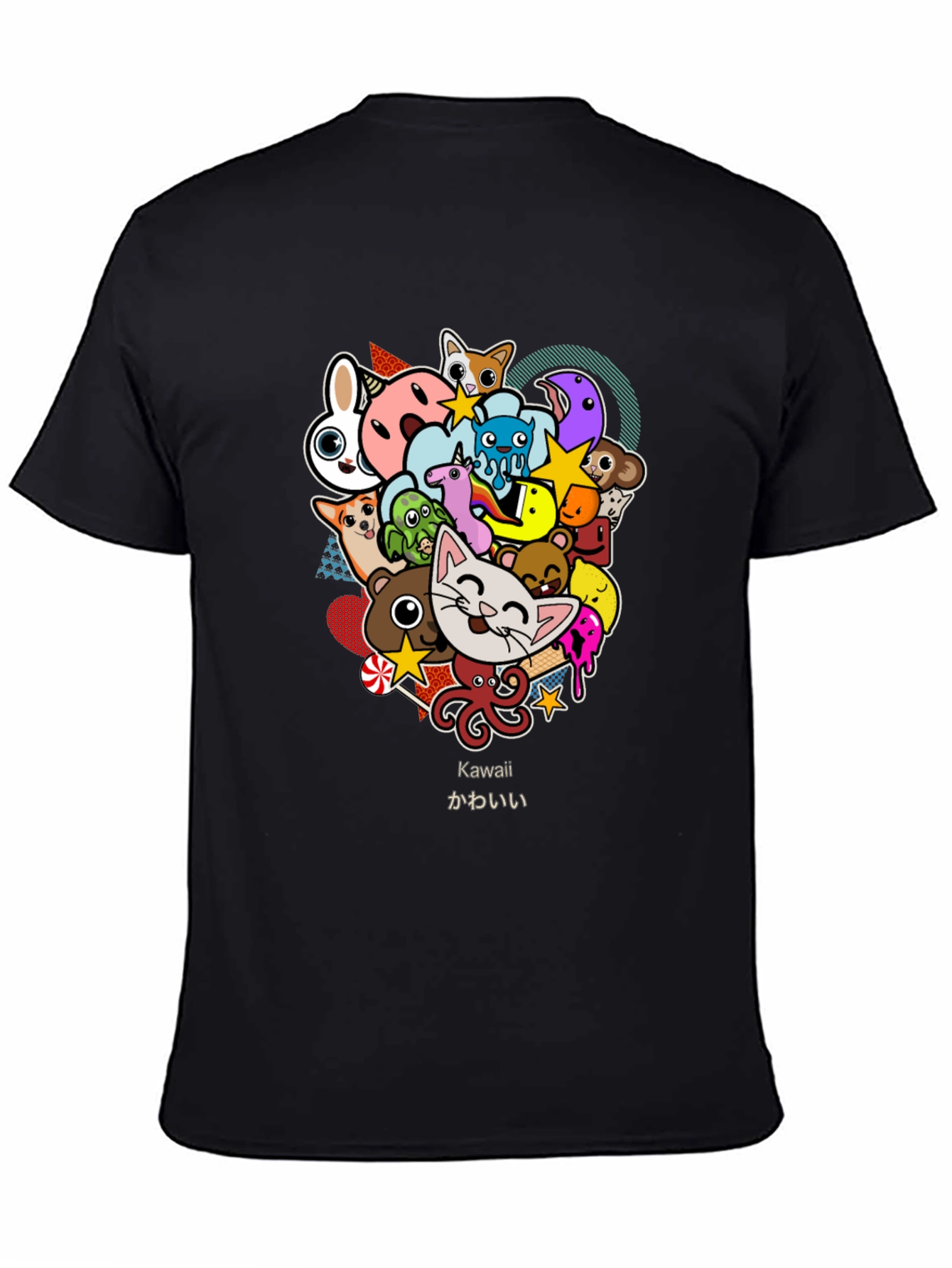 Kawaii Animal Cartoon Black T-Shirt