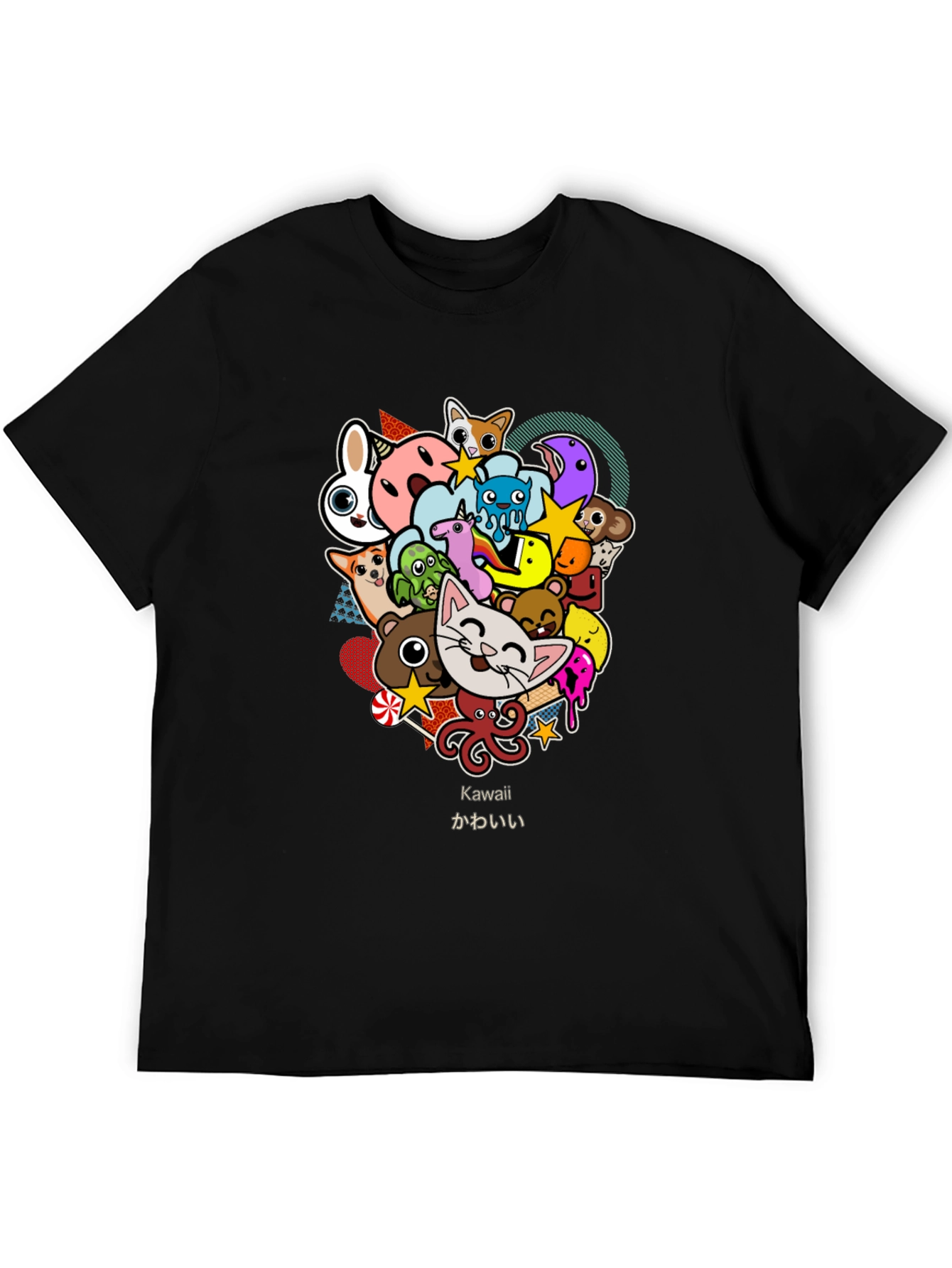 Kawaii Animal Cartoon Black T-Shirt