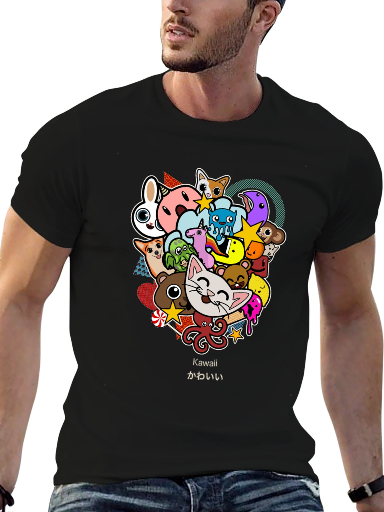 Kawaii Animal Cartoon Black T-Shirt