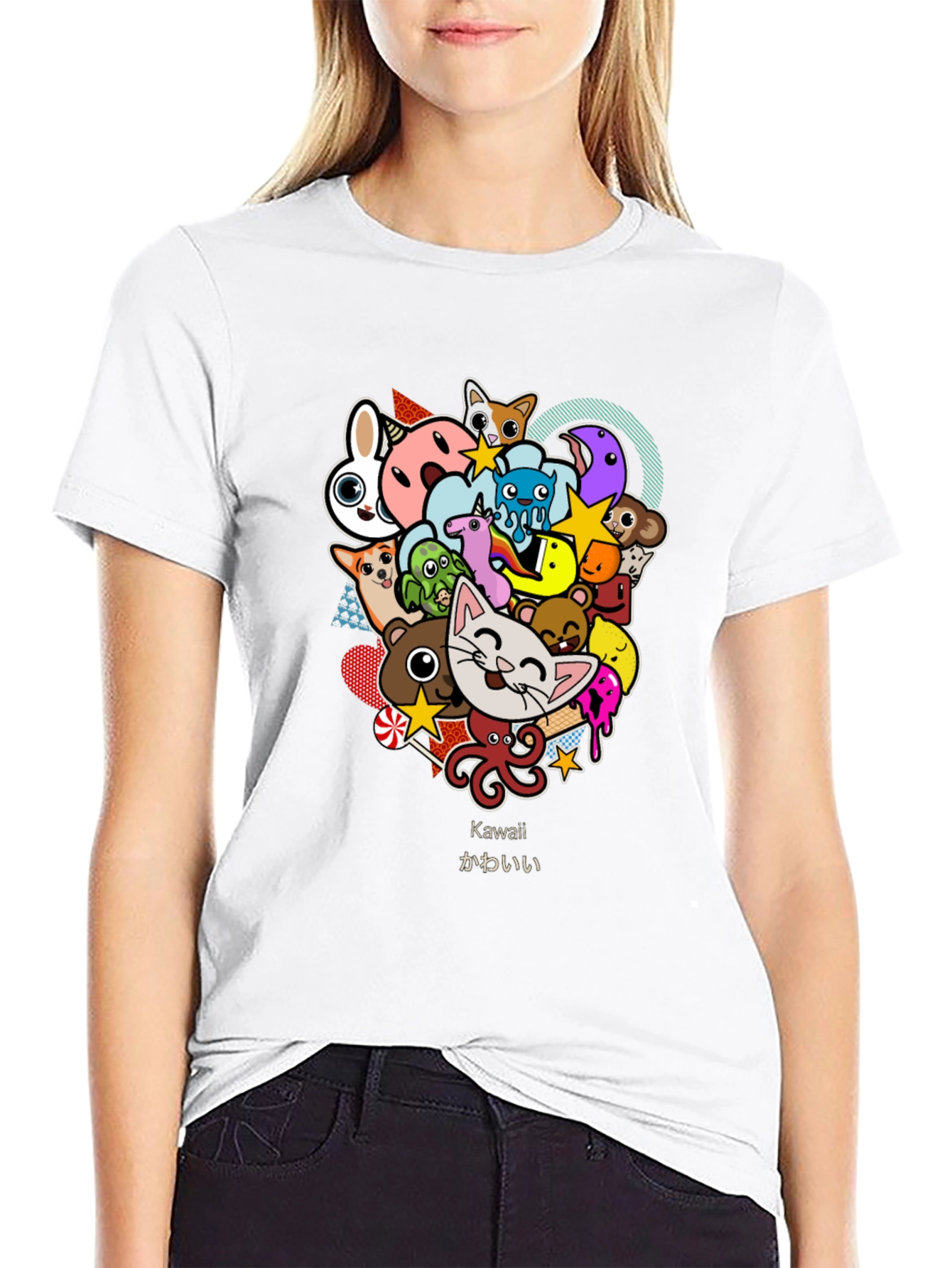 Kawaii Animal Cartoon Black T-Shirt