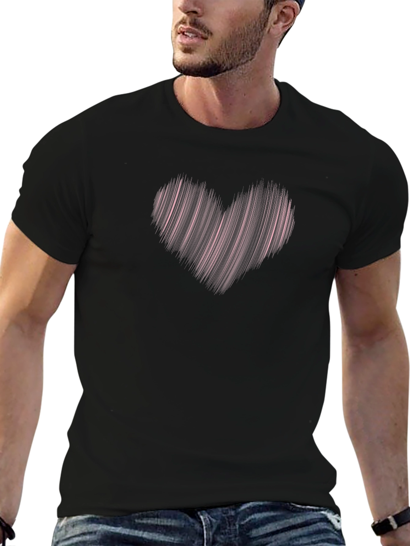 Heart Lines Black T-Shirt Valentines Day Gift