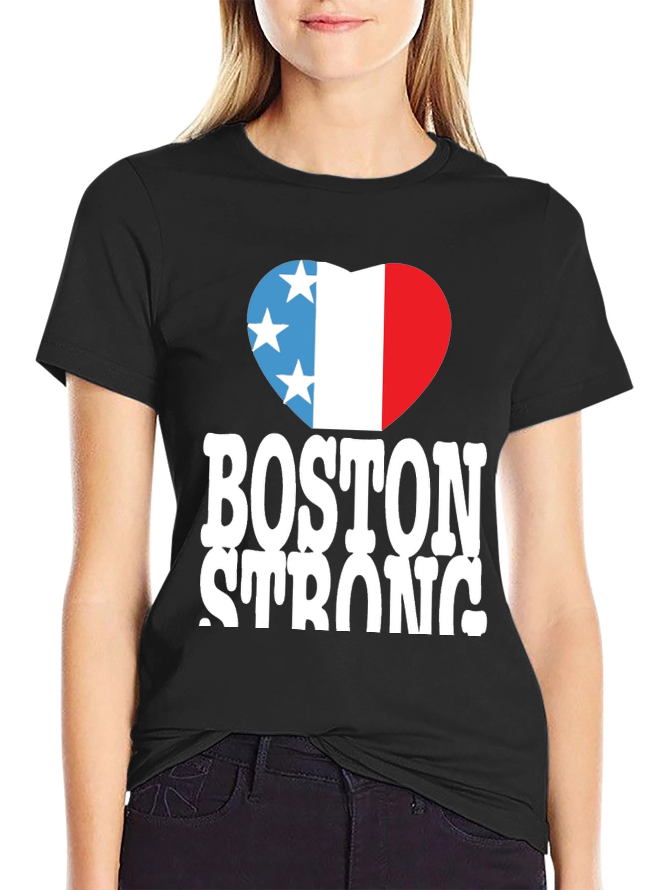 Boston Strong T-Shirt Heart Graphic Black