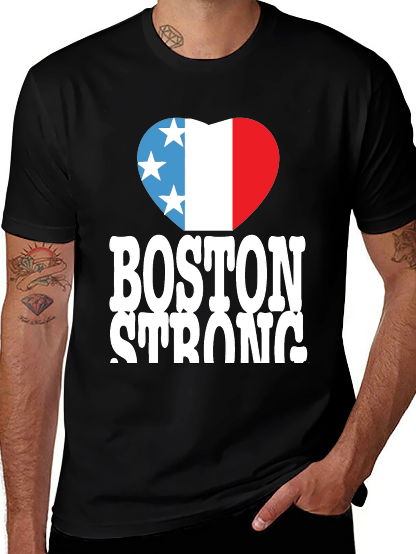 Boston Strong T-Shirt Heart Graphic Black