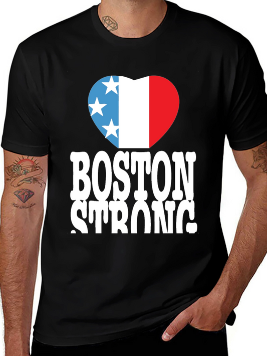 Boston Strong T-Shirt Heart Graphic Black