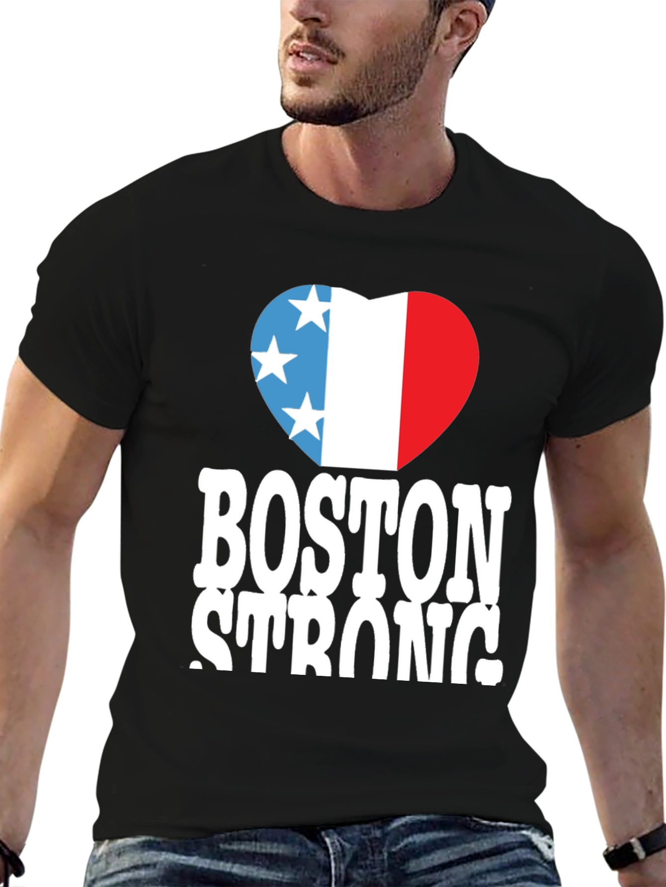 Boston Strong T-Shirt Heart Graphic Black