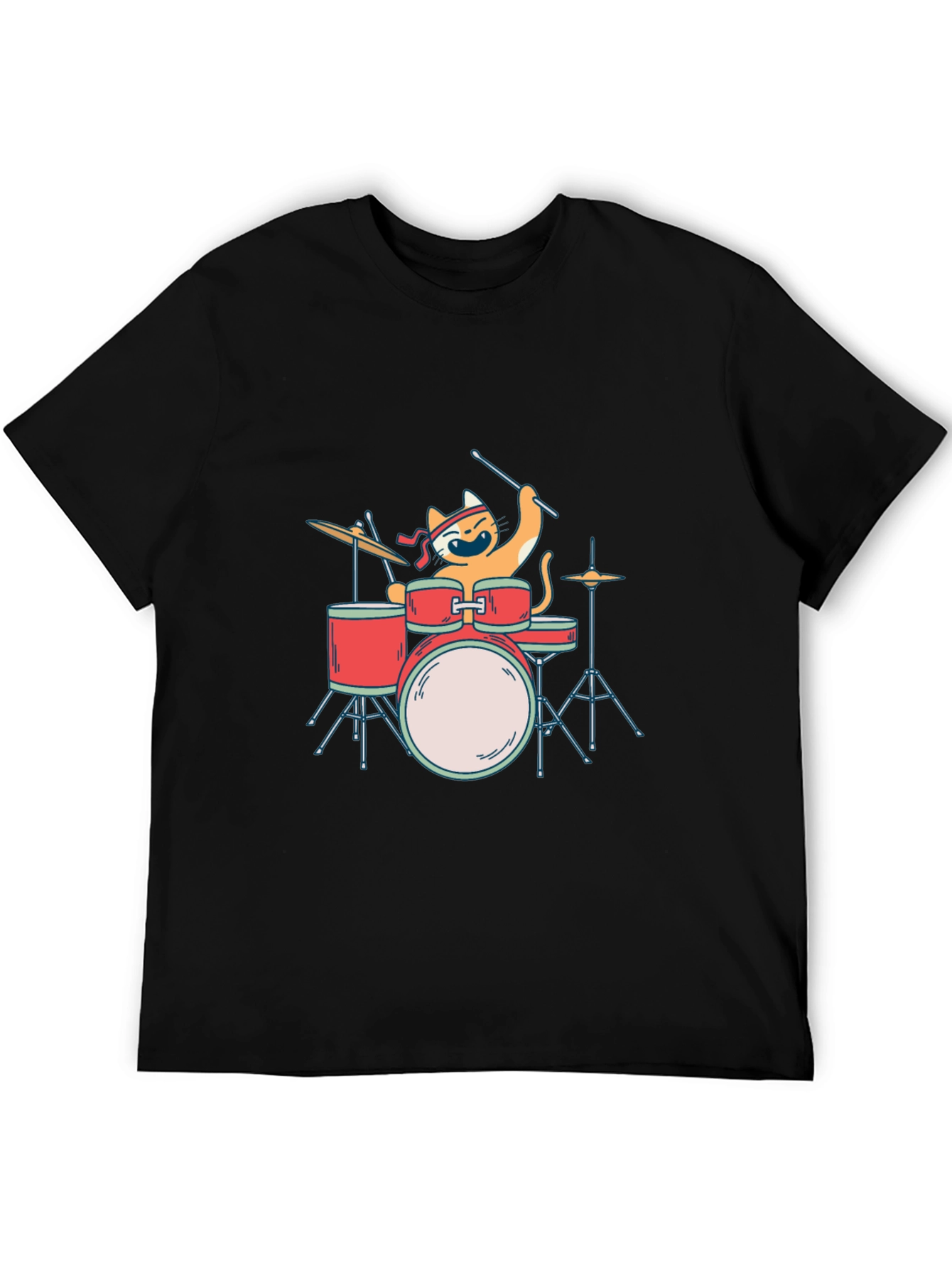 Cat Drummer T-Shirt - Playful Music Lover Tee