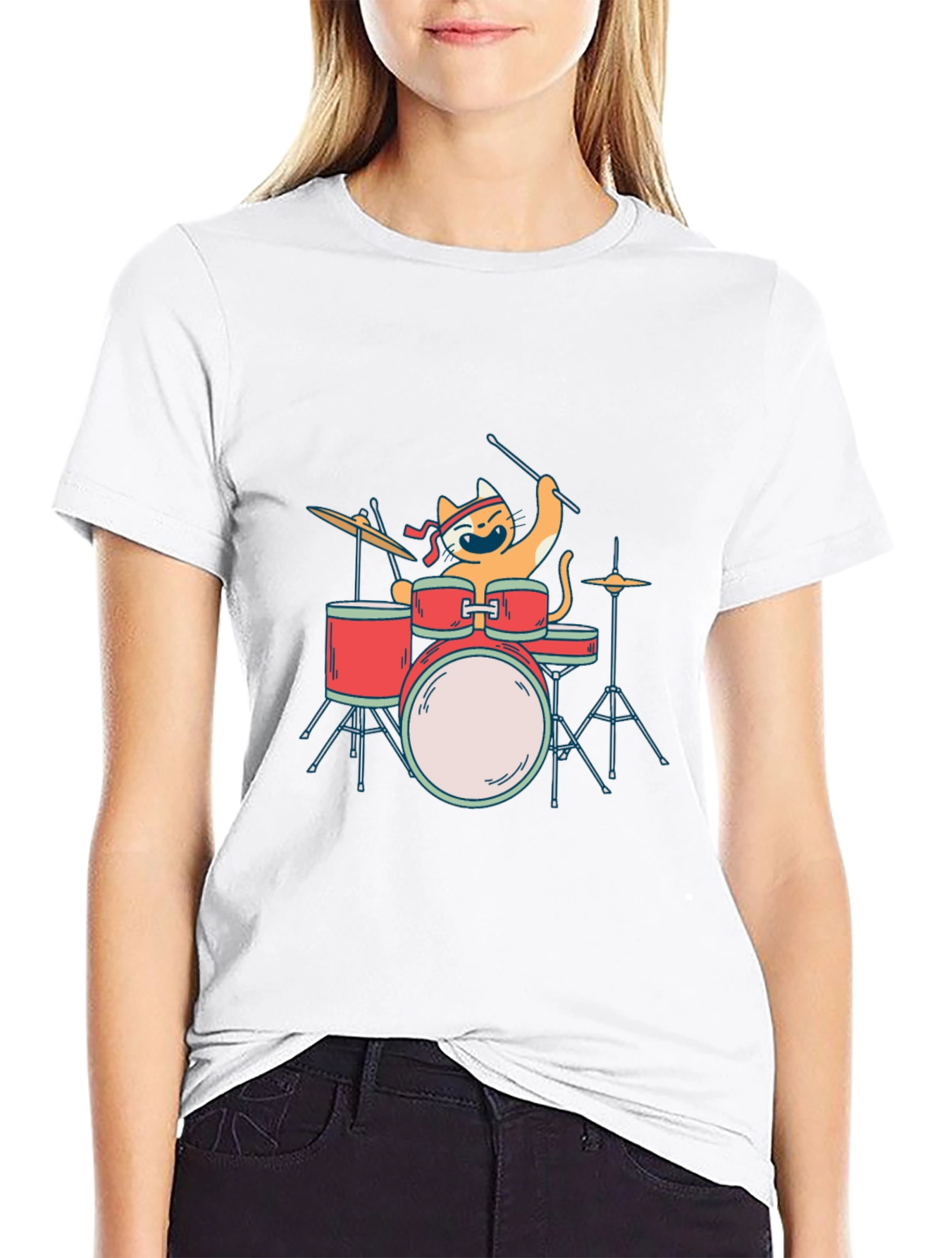 Cat Drummer T-Shirt - Playful Music Lover Tee