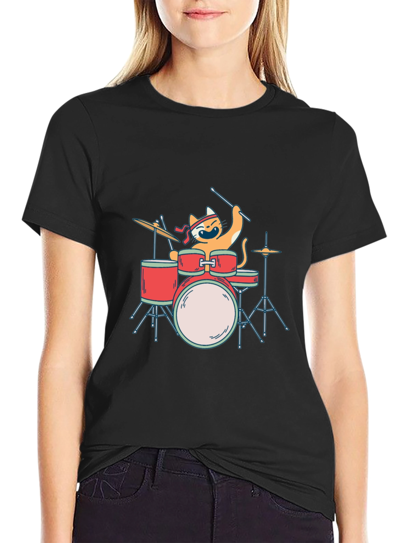 Cat Drummer T-Shirt - Playful Music Lover Tee