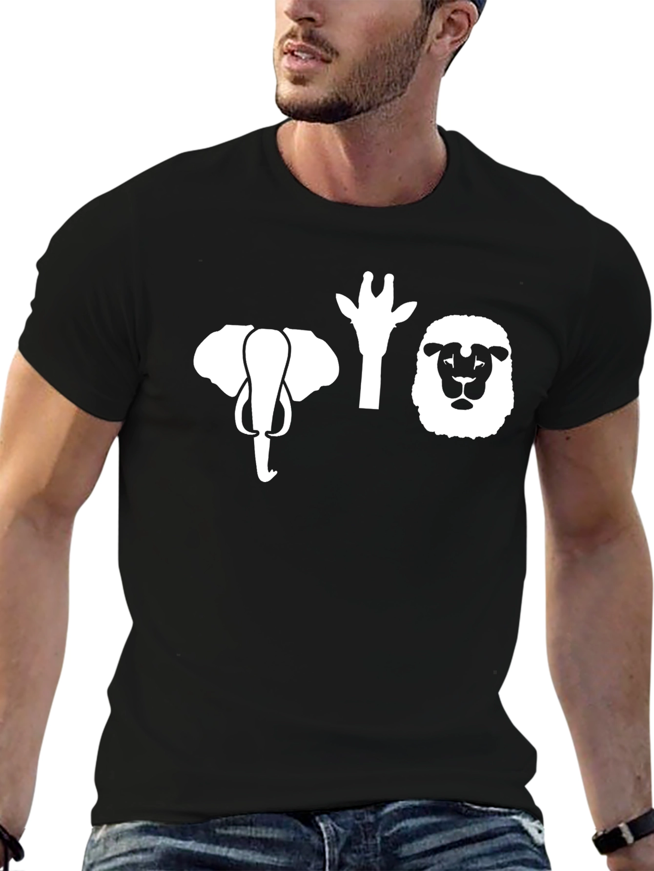 Safari Animal Heads Graphic Tee - Black