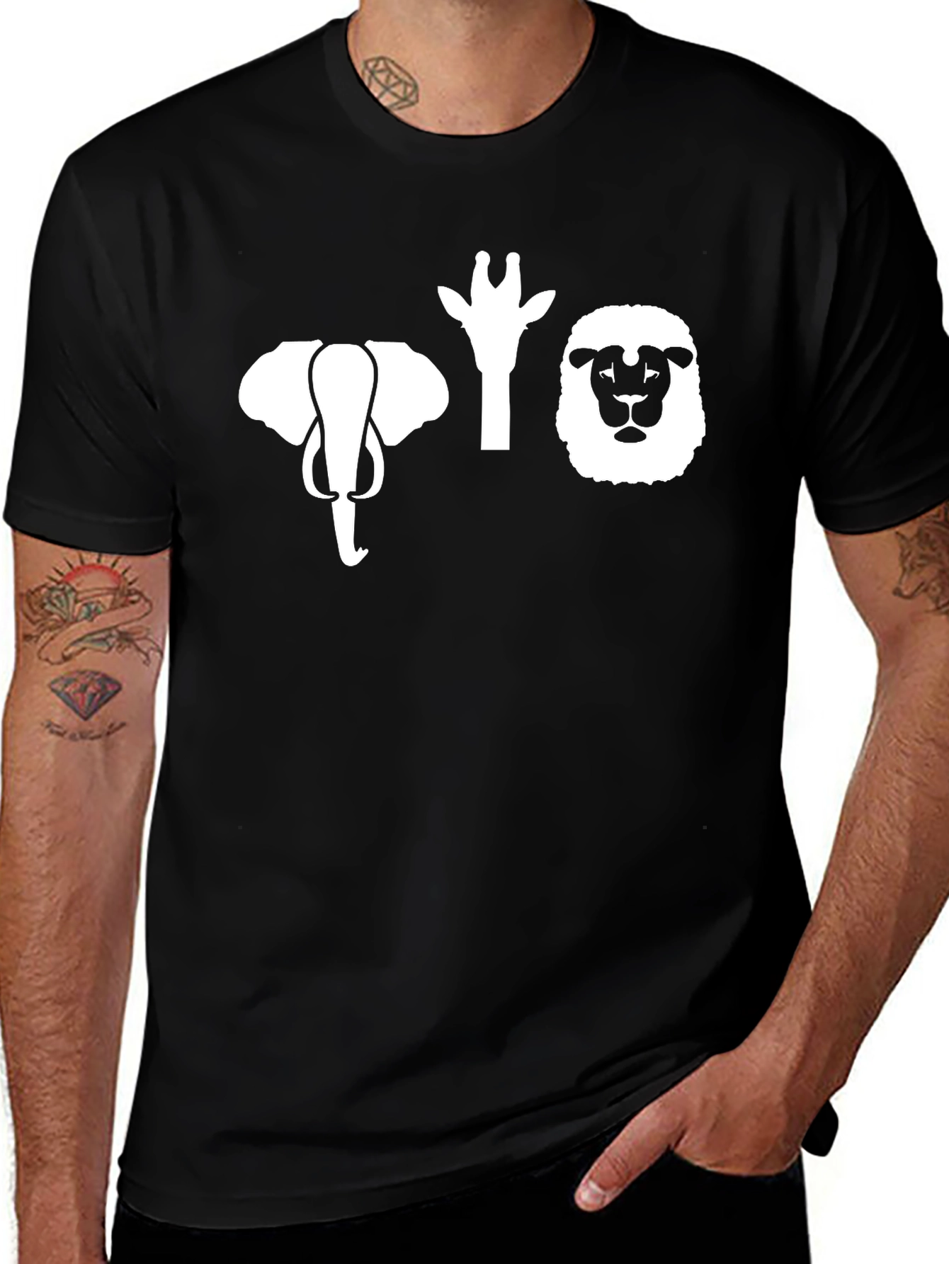Safari Animal Heads Graphic Tee - Black
