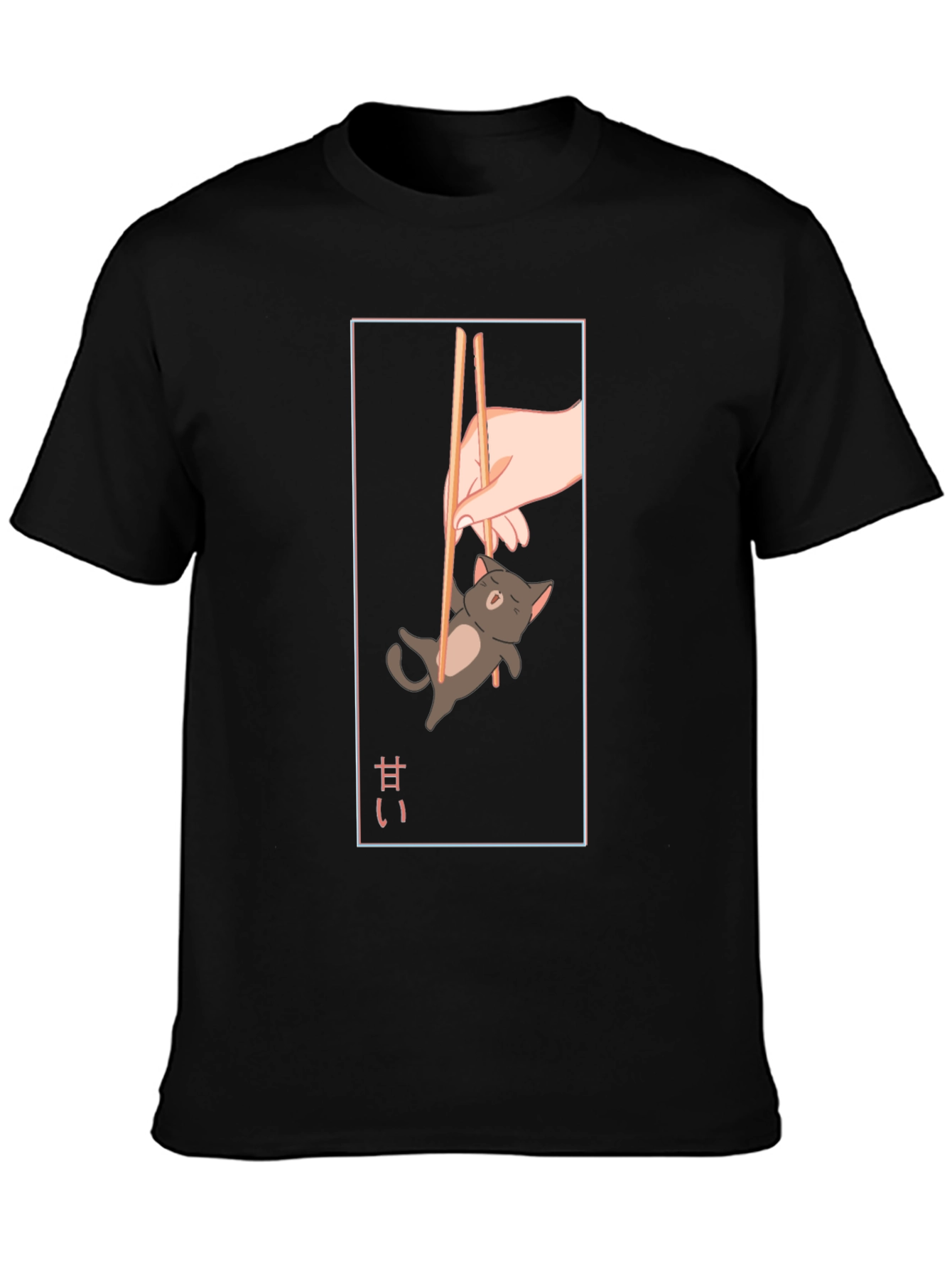 Cute Cat Chopsticks Graphic T-Shirt