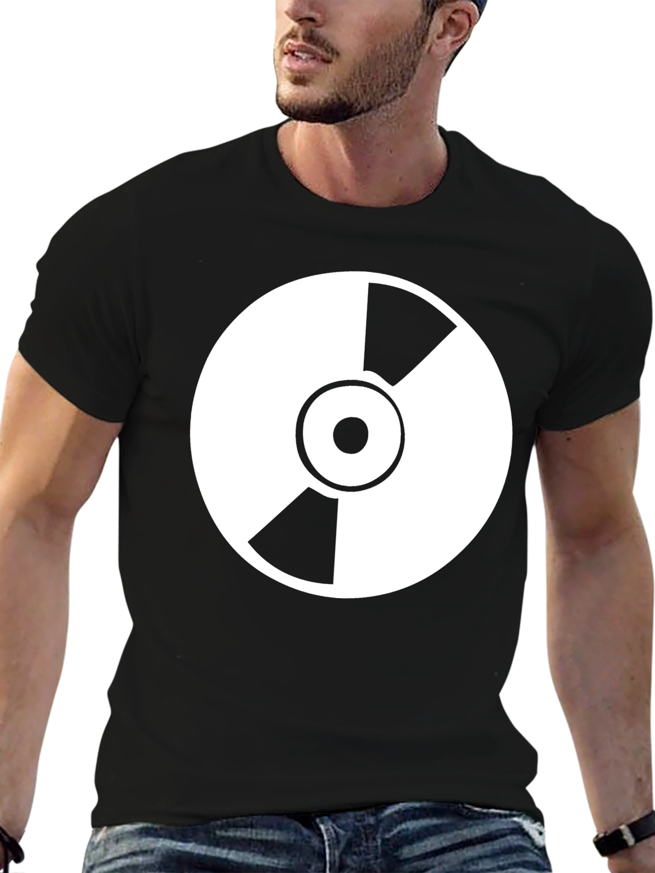 Black T-Shirt with White Radiation Symbol Graphic Tee