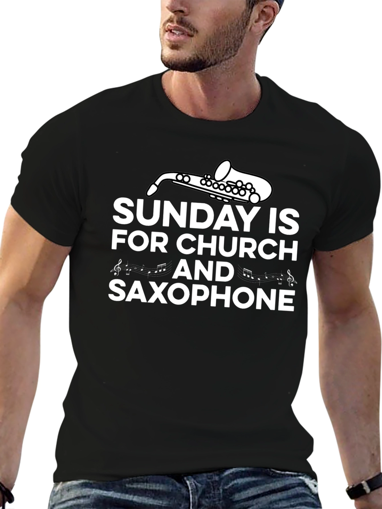 Sunday Church Saxophone Graphic T-Shirt