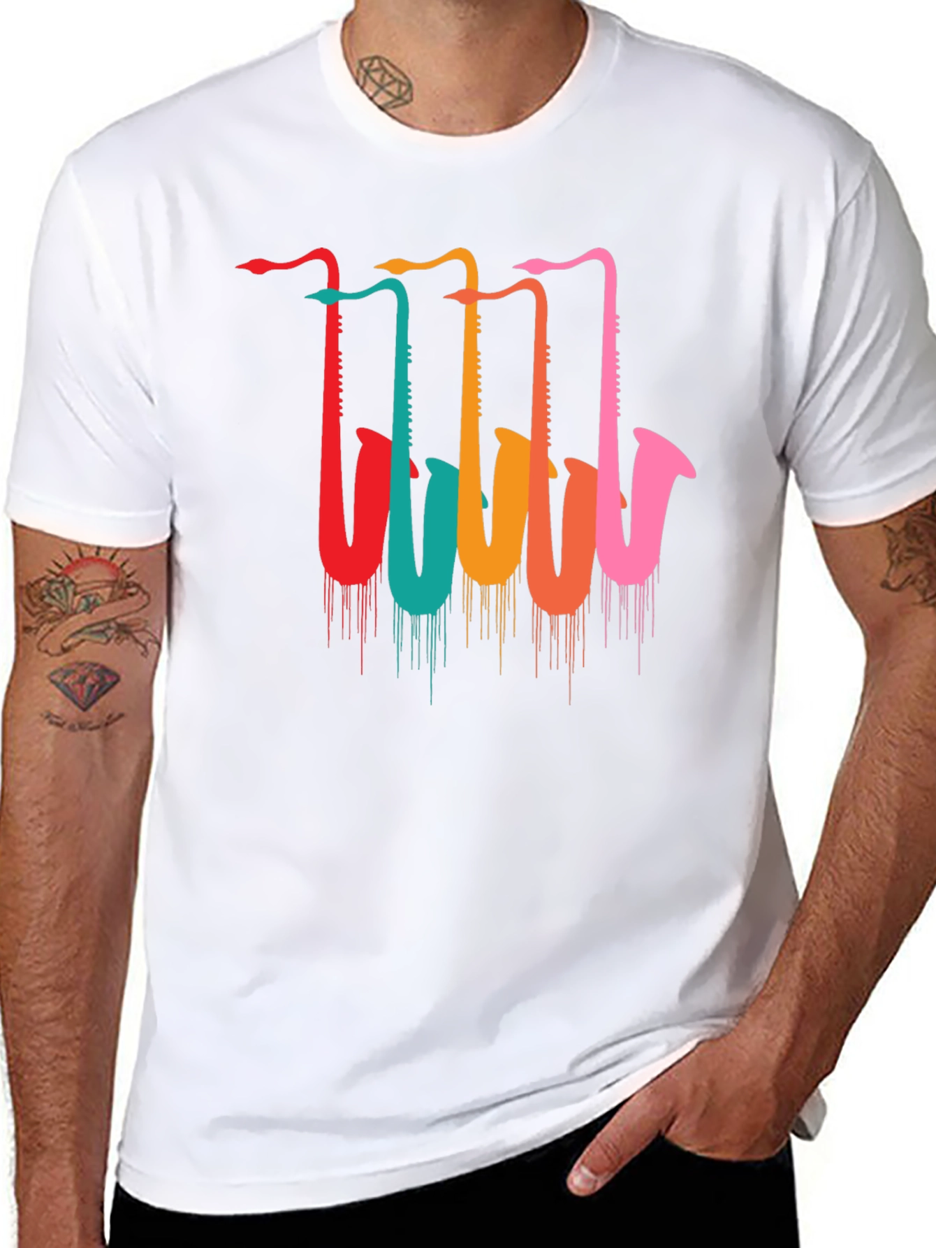 Saxophone Drip Graphic T-Shirt - Cool Music Lover Tee