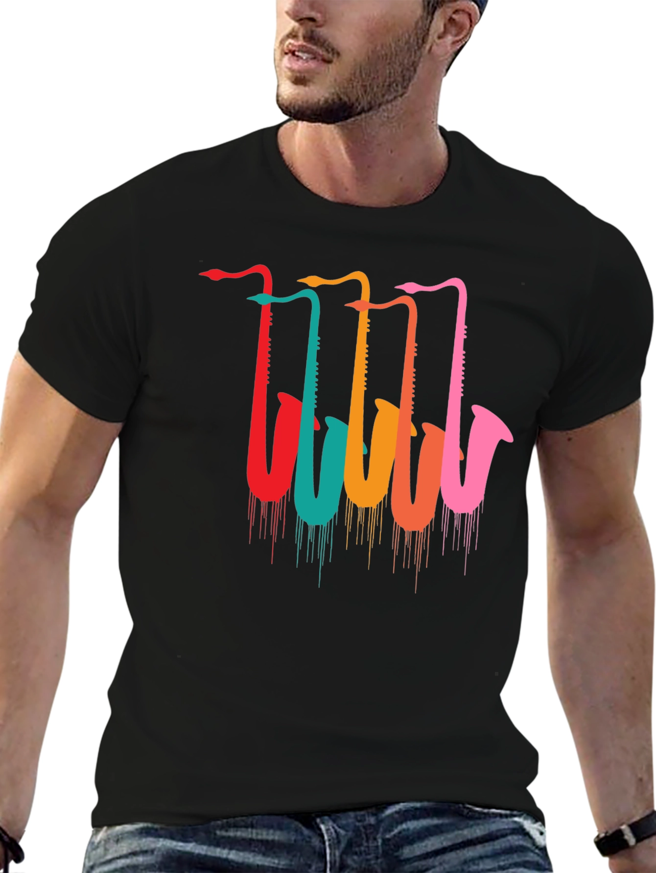 Saxophone Drip Graphic T-Shirt - Cool Music Lover Tee