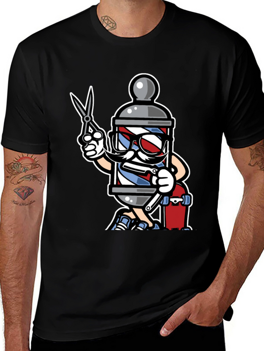 Barber Pole Cartoon T-Shirt - Cool Barbershop Style