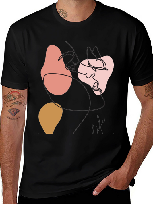 Abstract Face Line Art Graphic Tee - Modern Aesthetic T-Shirt
