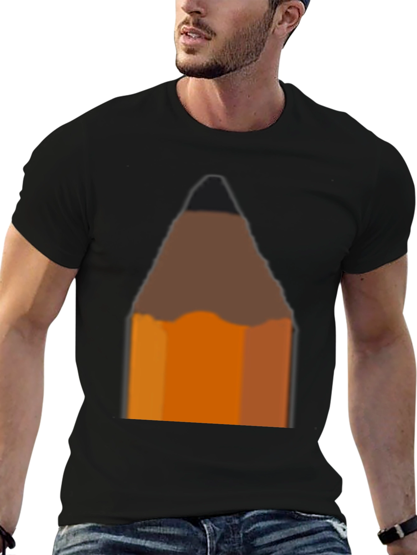 Pencil Graphic Black T-Shirt - Artsy Casual Tee