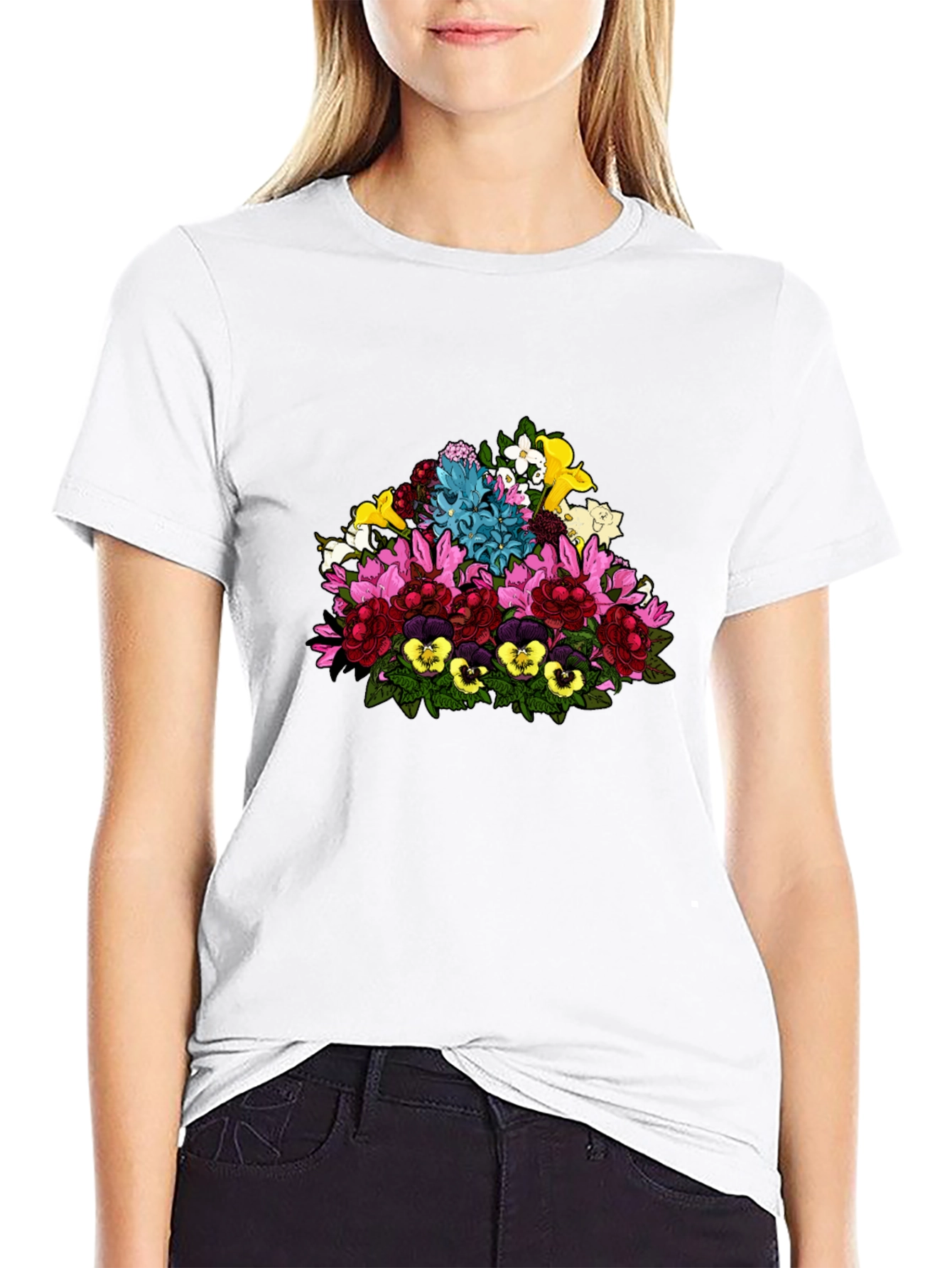 Floral Bouquet Graphic Black T-Shirt